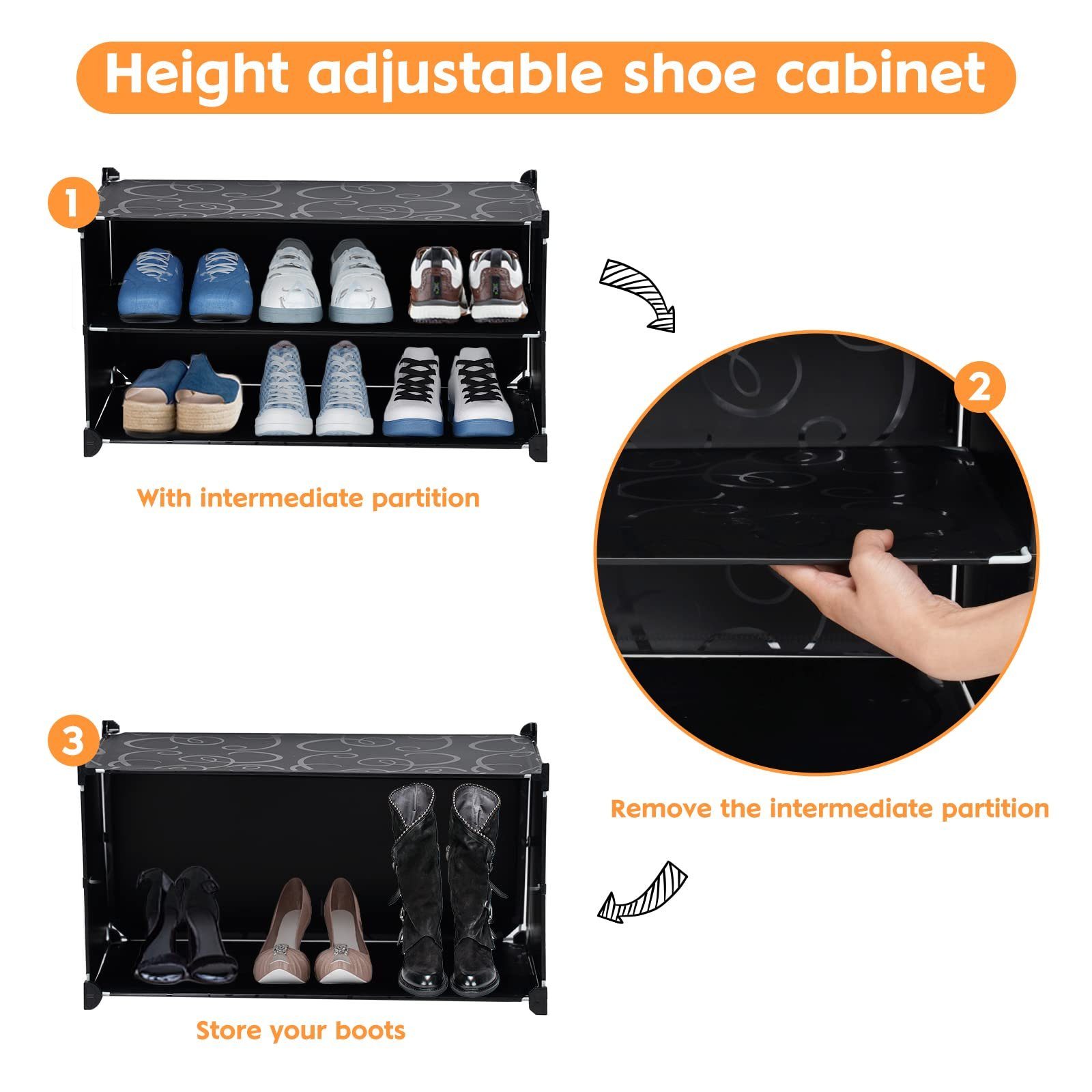 Wenta Schuhregal Modularer Schuhschrank schwarz 6-Ebenen, Doppeltüriger Schuhregal Hoch, 61x31x93cm, Platz für 18-30 Paar Schuhe