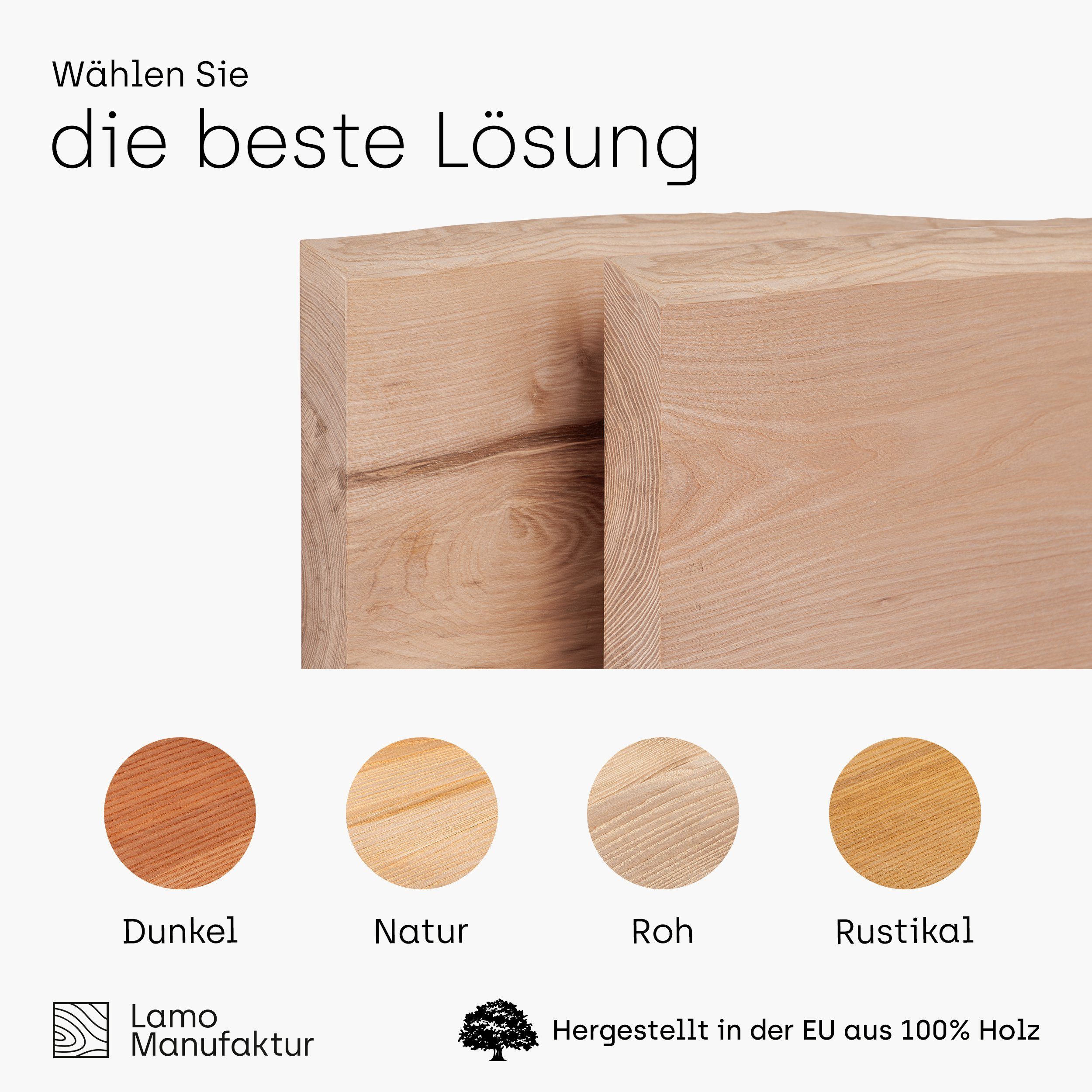 LAMO Manufaktur Waschtischplatte LWP (Waschtisch, Konsolentischplatte), 40mm starke Massivholzplatte