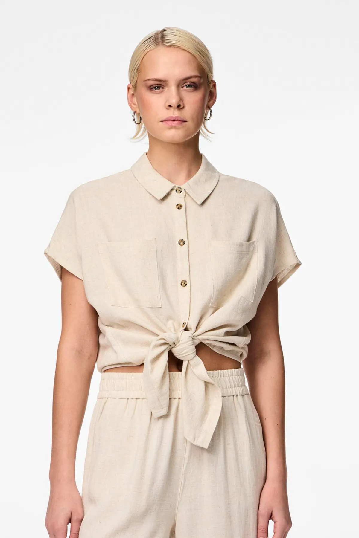 PIECES  PCVINSTY SS LINEN TIE SHIRT NOOS BC