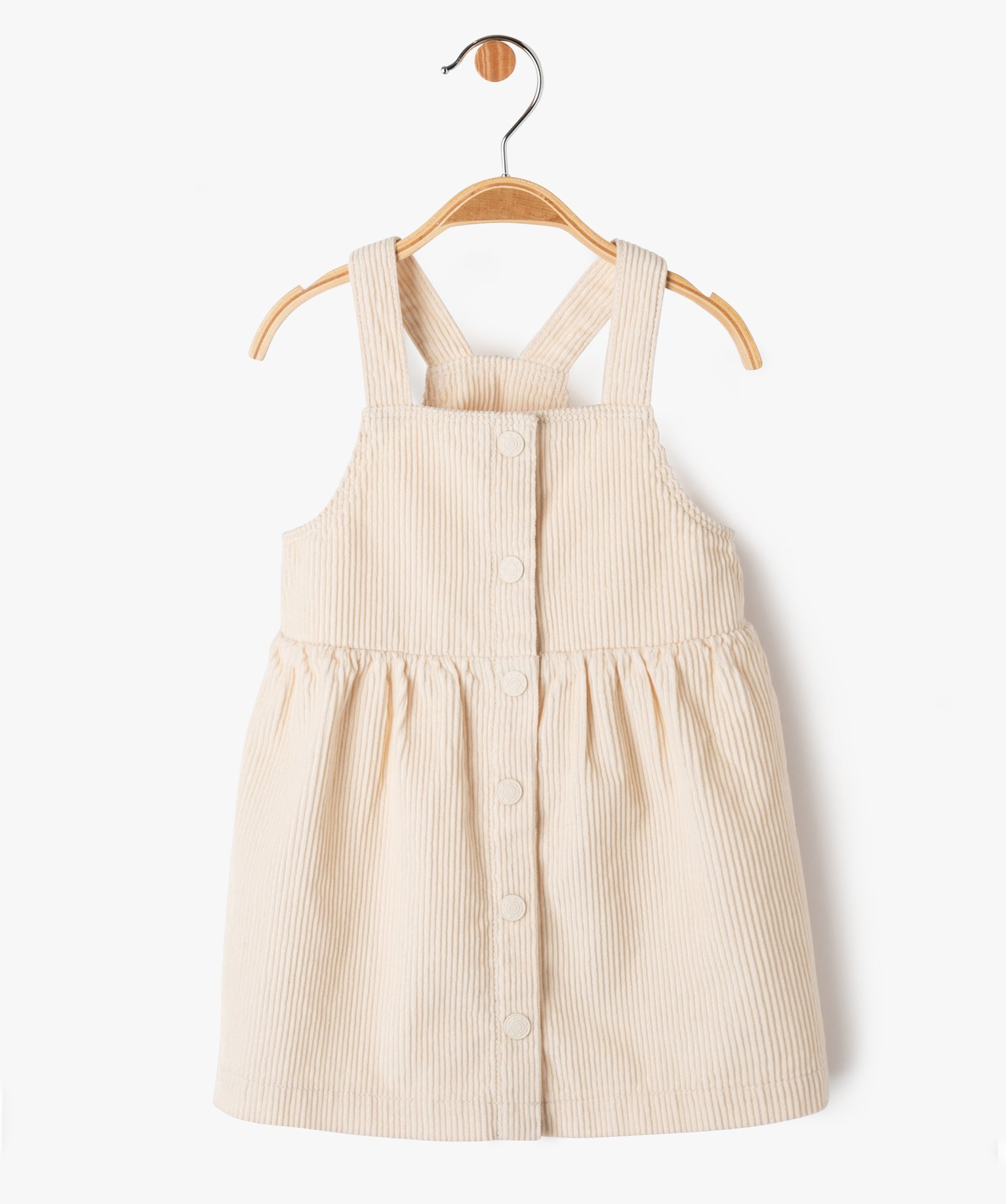Robe à bretelles en velours ctelé bébé fille ecru | GEMO