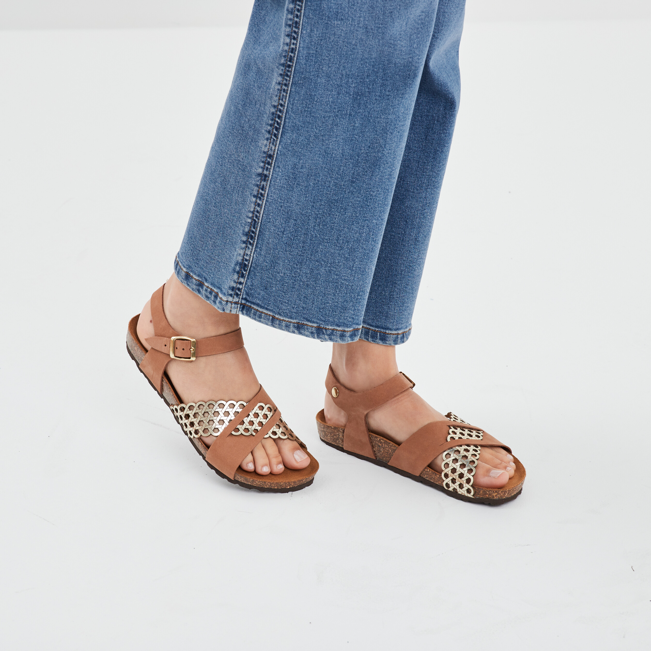 Sandales brides croisées en cuir Creeks marron femme | La Halle