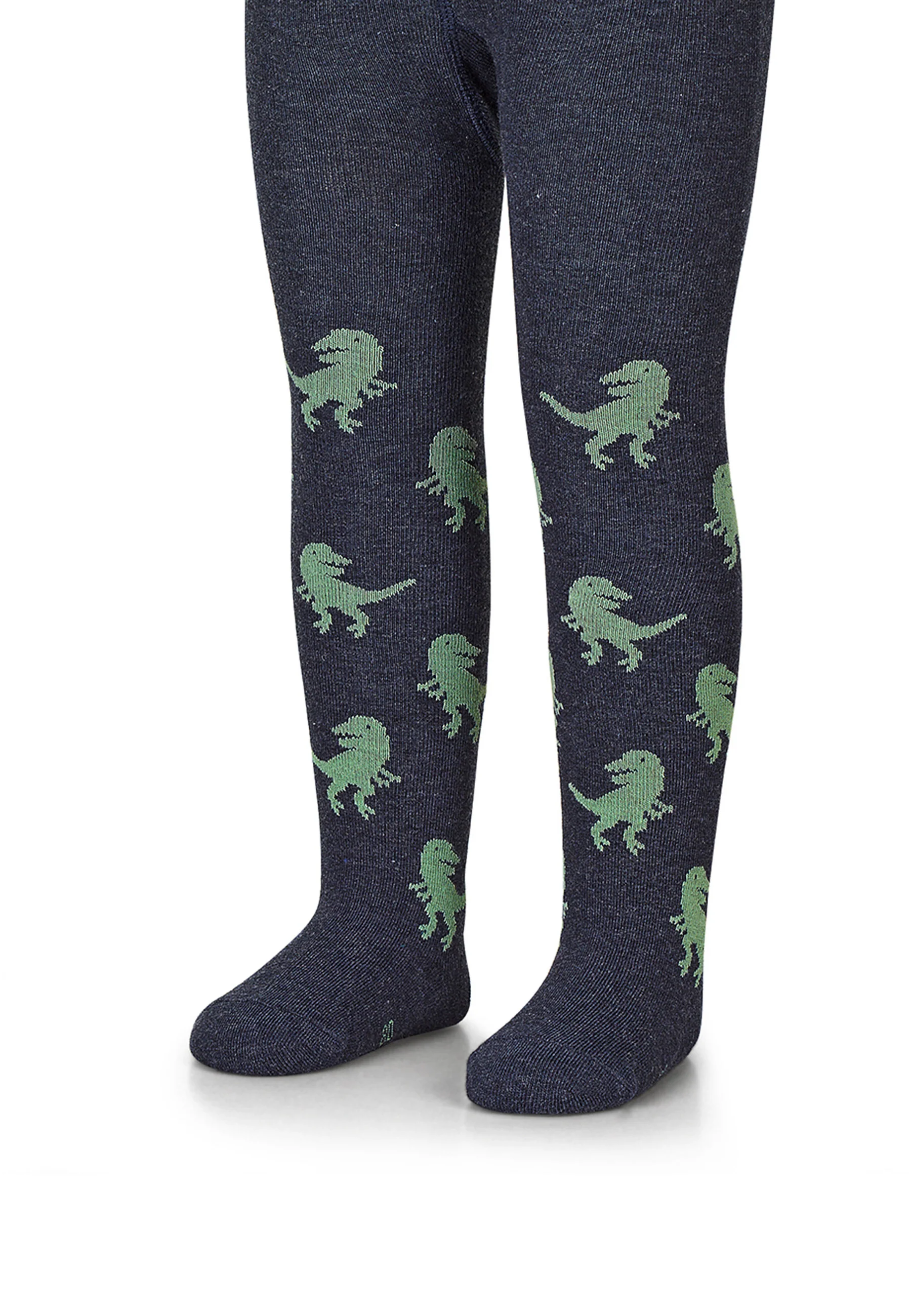 Strumpfhose T-Rex in Blau melange mit grauen Dinos