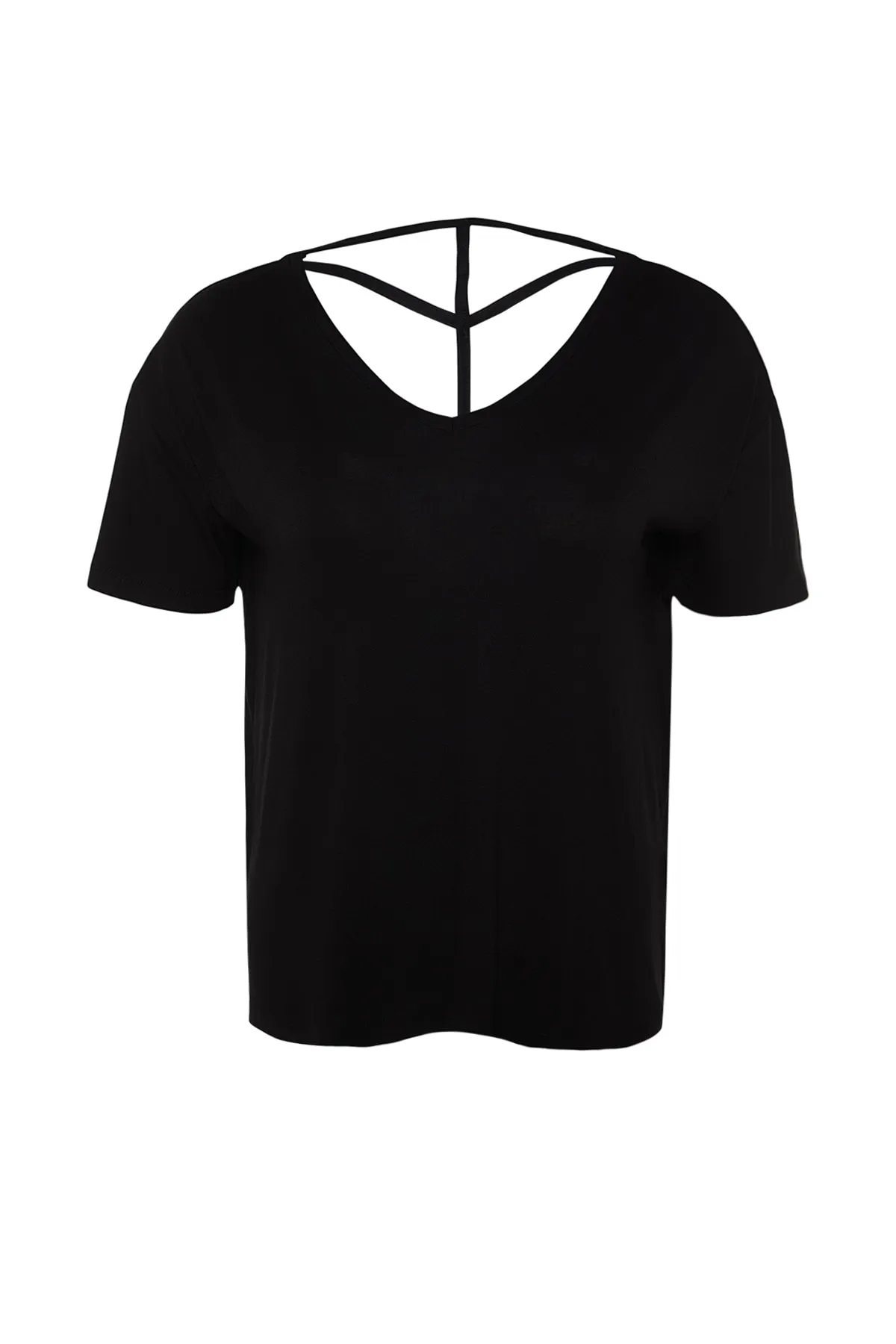 Trendyol Curve  Gestricktes T-Shirt mit schwarzem Kragen und detailliertem Kragen TBSSS22TS0877