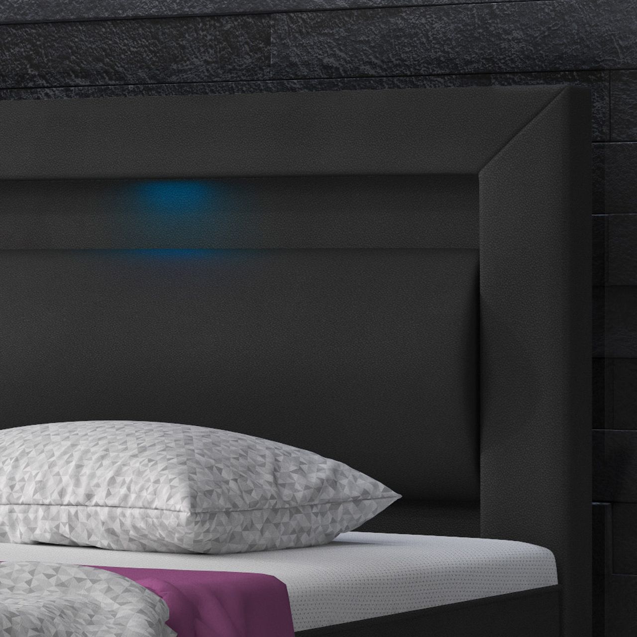 IHG Boxspringbett Milano 180x200 Bettkasten Kunstleder Schwarz TYP 6 mit integriertem Topper