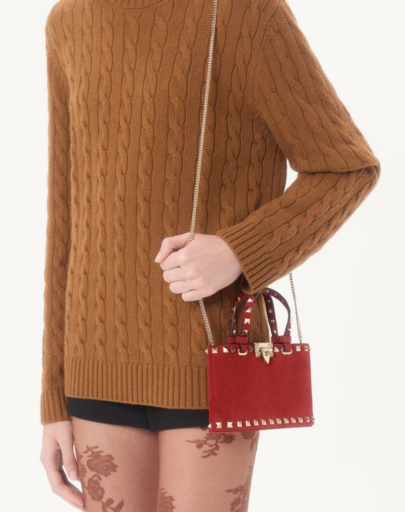 Mini sacola de compras Rockstud em camurça