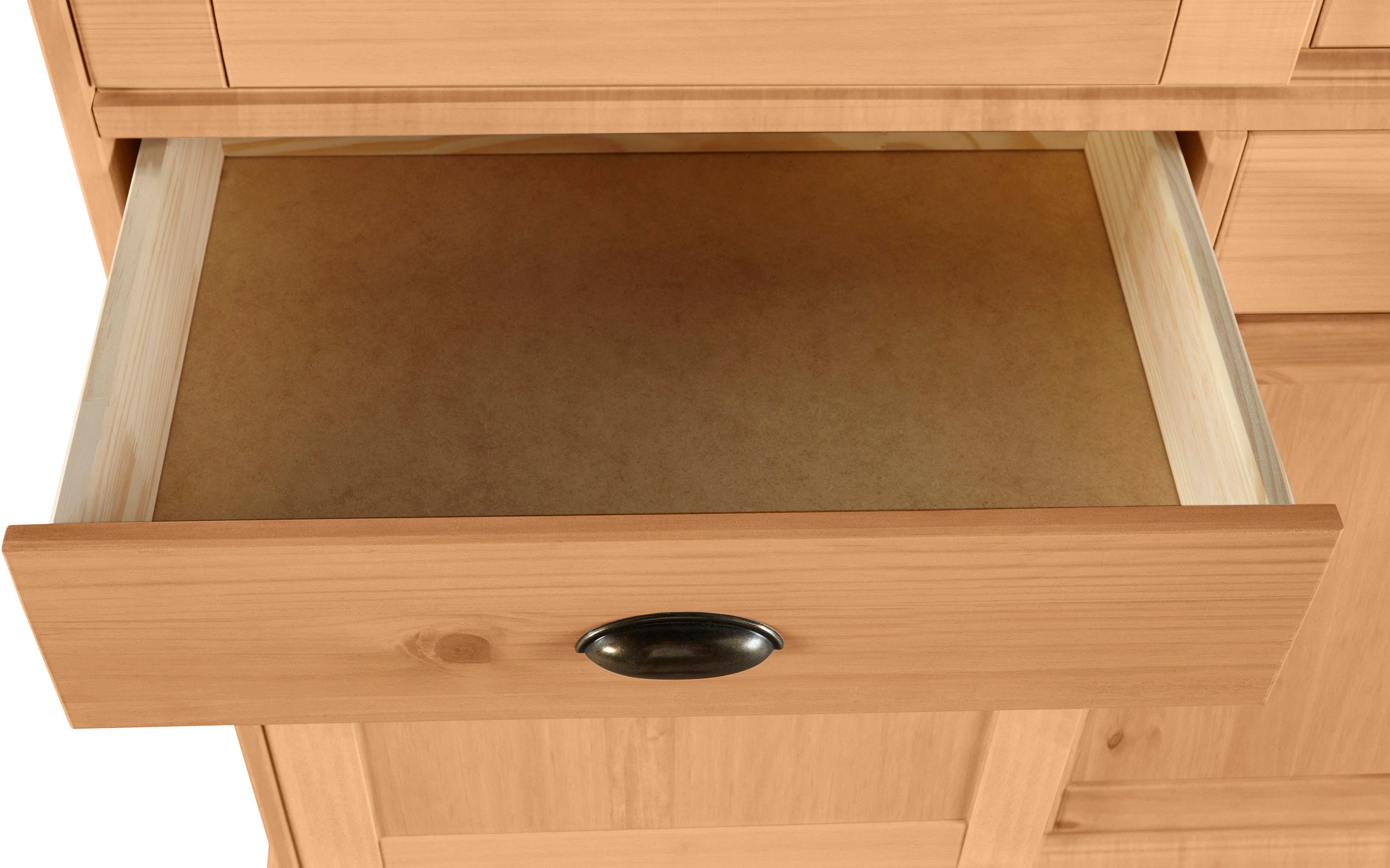 Home affaire Highboard Schröder, mit 2 Glas- u. 2 Holztüren, 2 Schubkasten, aus massivem Kiefernholz