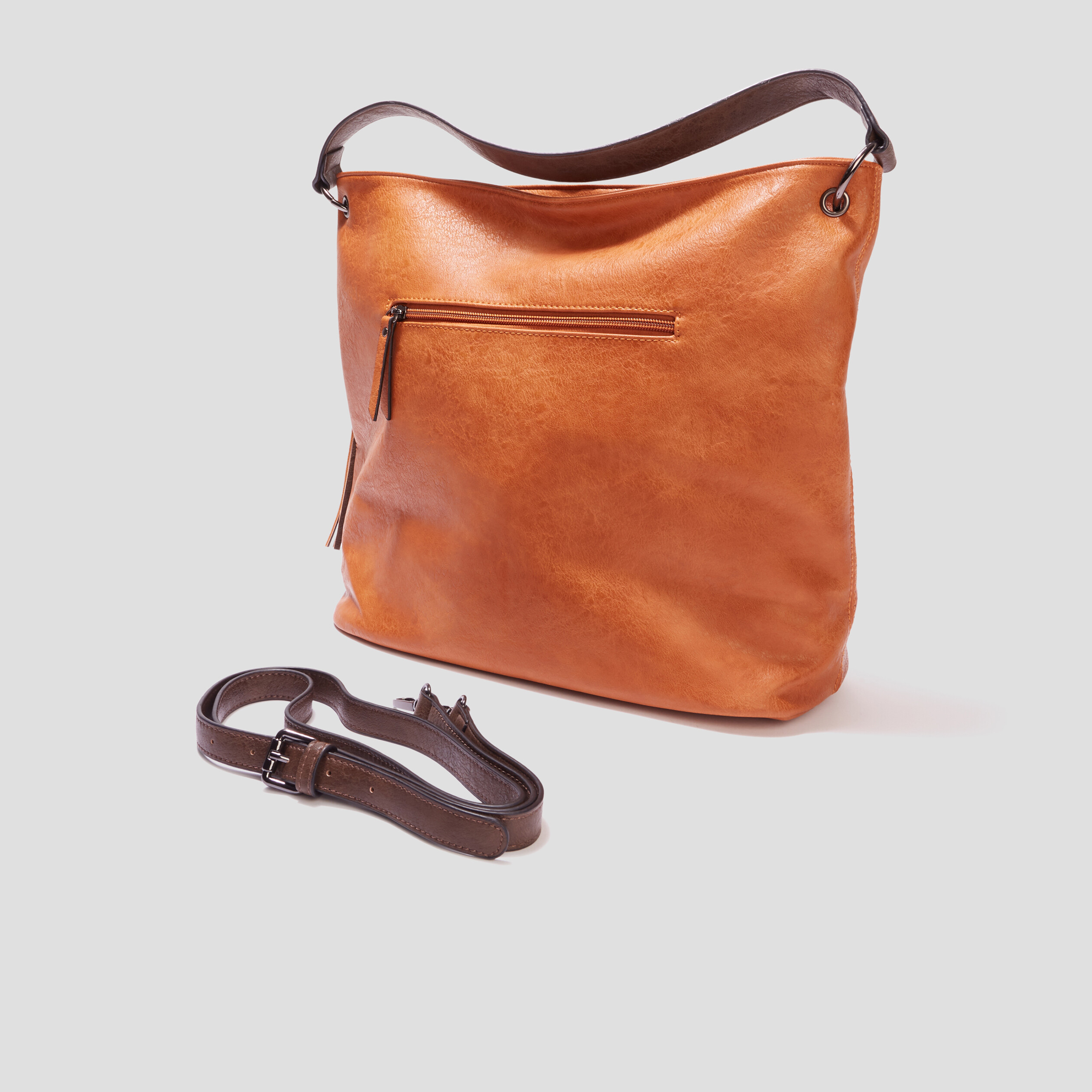 Sac seau avec perforations et pampille marron cognac femme | La Halle