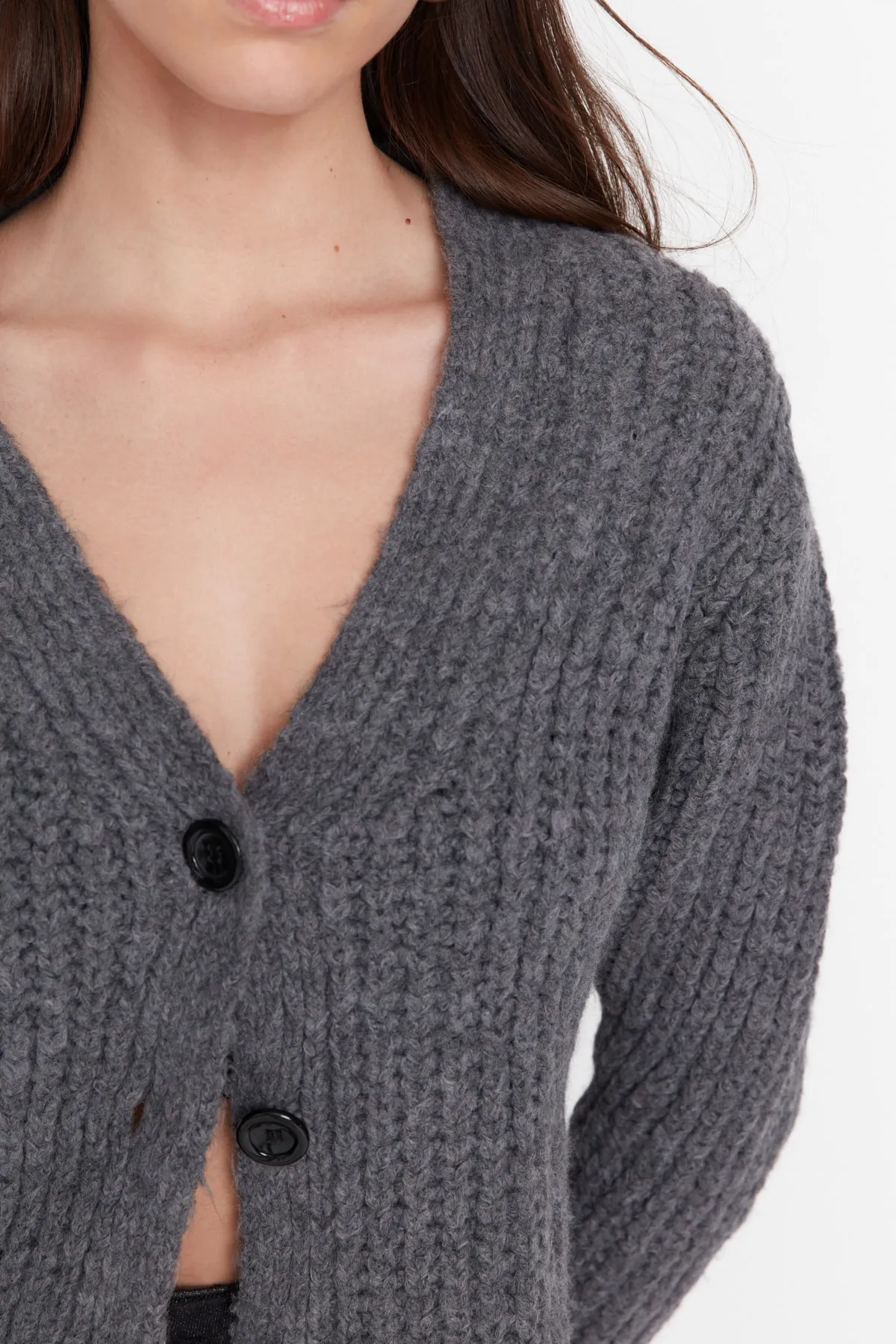 Trendyol Collection  Anthrazitfarbener Basic-Cardigan aus weicher Strickstruktur TWOAW20HI0214