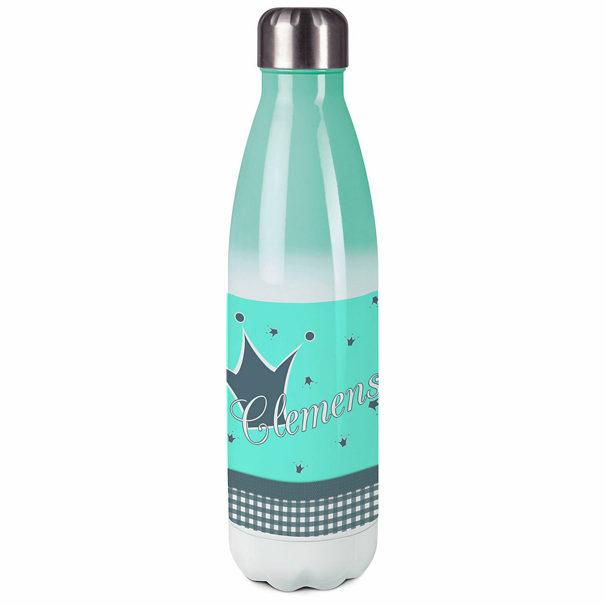 Edelstahl Kinder Thermoflasche / Trinkflasche bunt Krone Farbe türkis grau Spülmaschinenfest, Auslaufsicher, Bruchfest, Doppelwandig, Für Heißgetränke geeignet, Mit Deckel, Isoliert