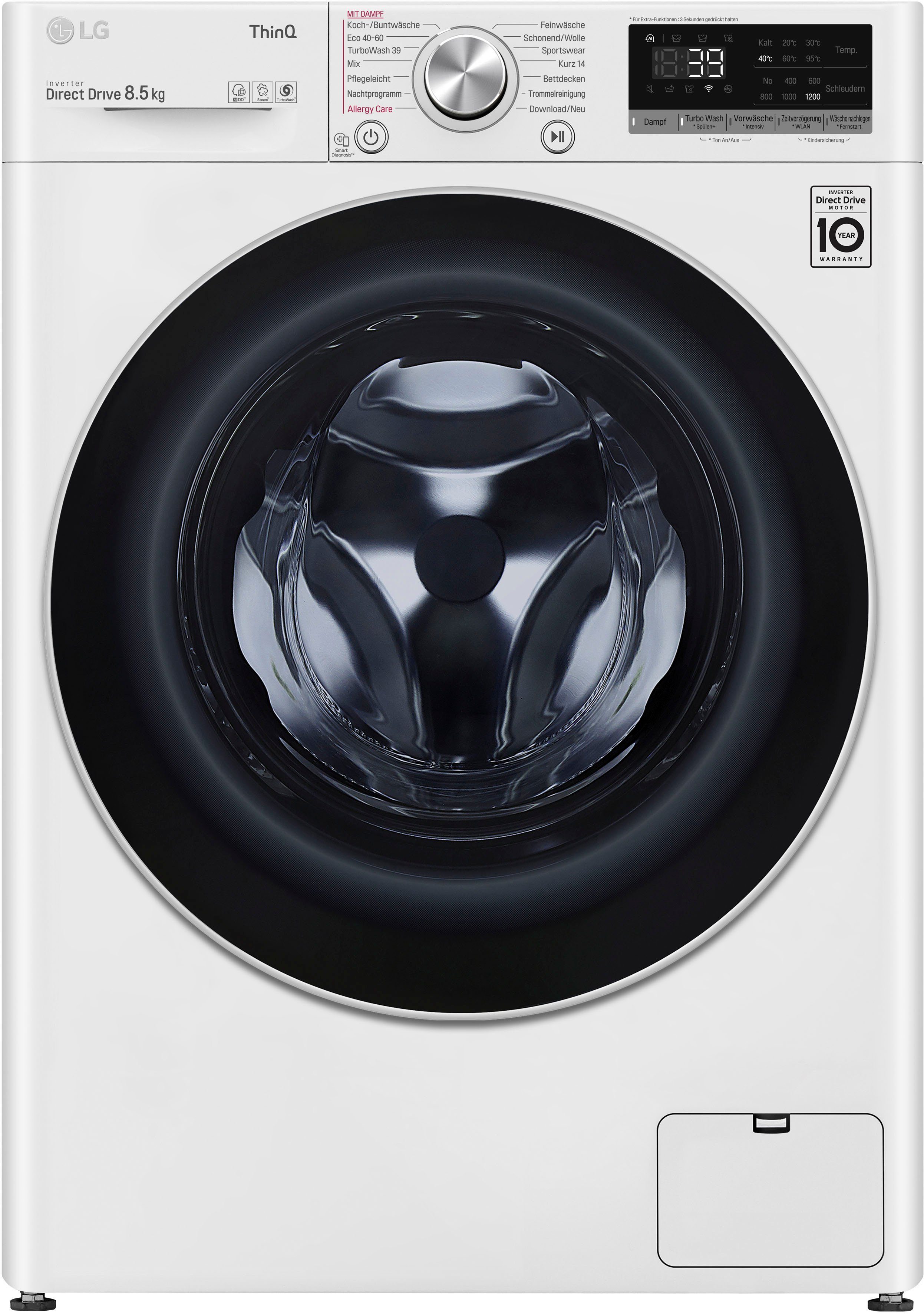 LG Waschmaschine F2V7SLIM8E, 8,5 kg, 1200 U/min, TurboWash® - Waschen in nur 39 Minuten