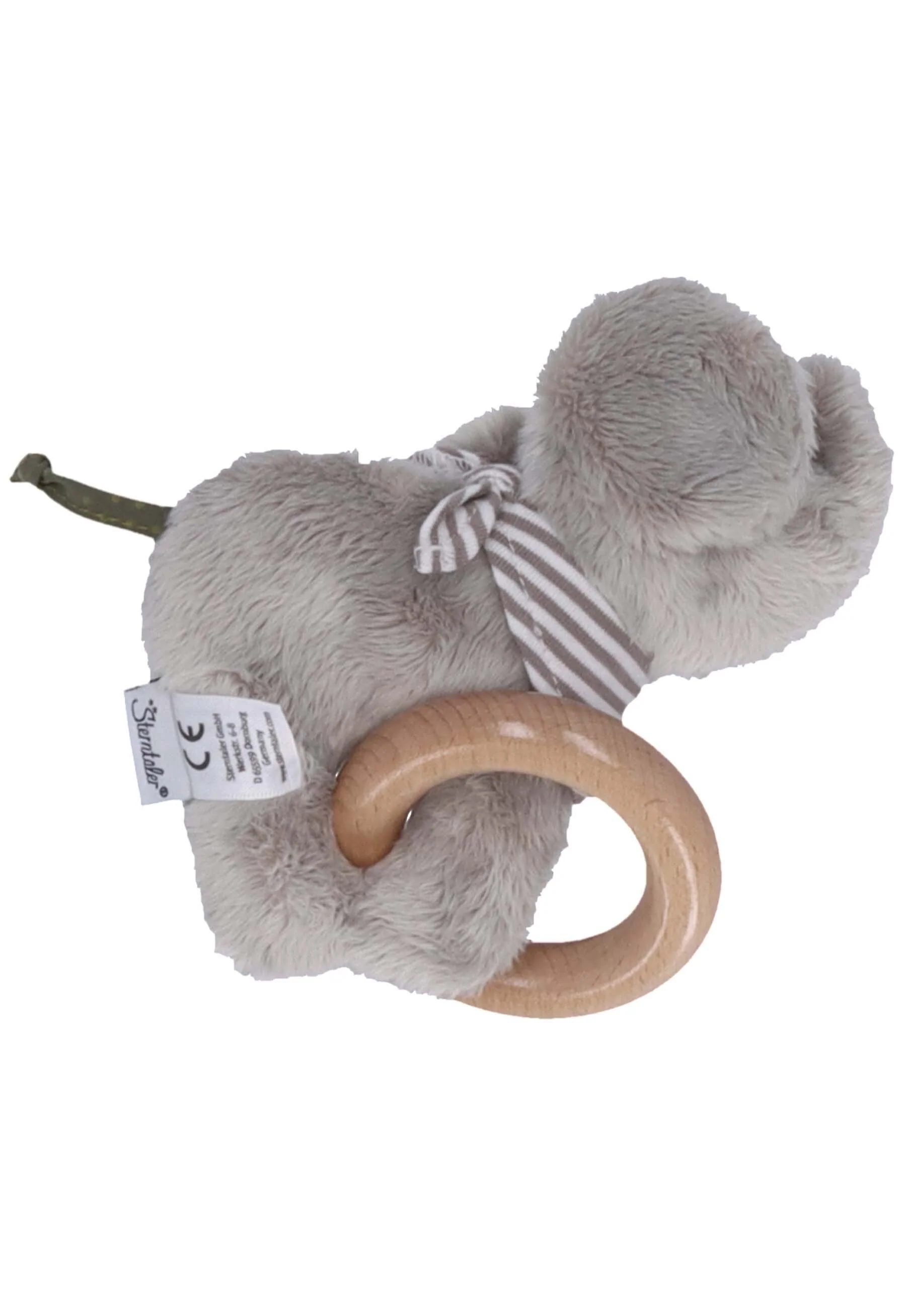 Spielfigur mit Holz Greifring Elefant Eddy, Grau
