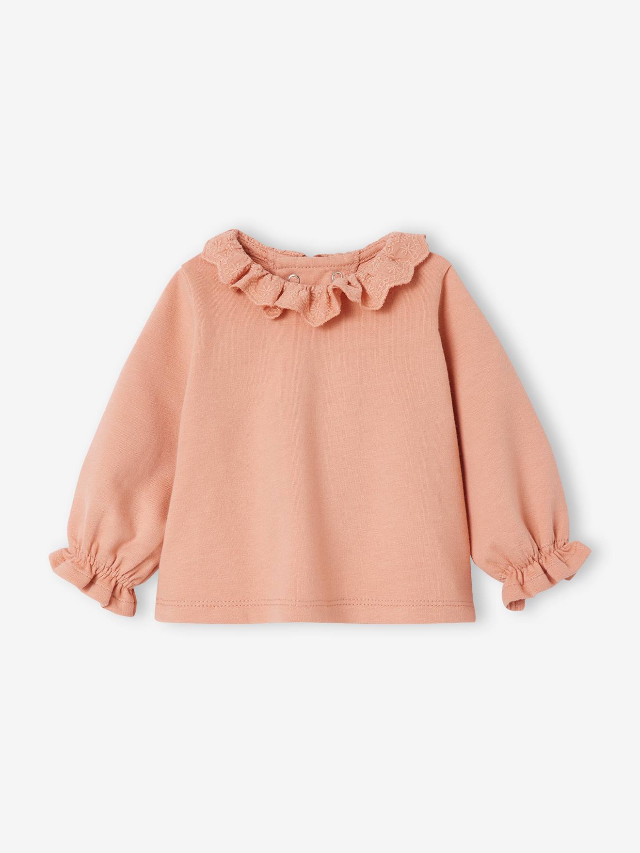Sweat bébé col brodé vieux rose