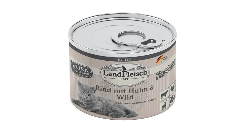 LandFleisch Katzennassfutter Kitten Pastete Rind mit Huhn & Wild 195g 195 g