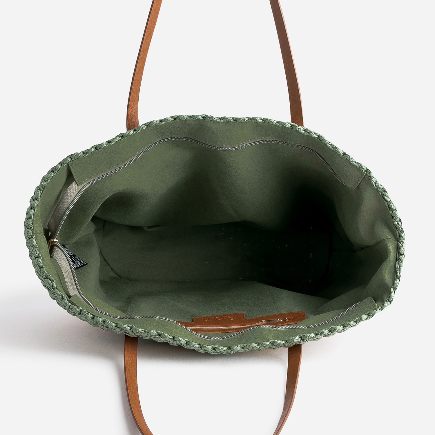 Panier kaki, écru, terracotta, beige tressé