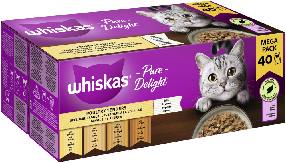 Whiskas PURE DELIGHT Portionsbeutel Multipack Mega Pack Geflügel Ragout in Gelee 40 x 85g