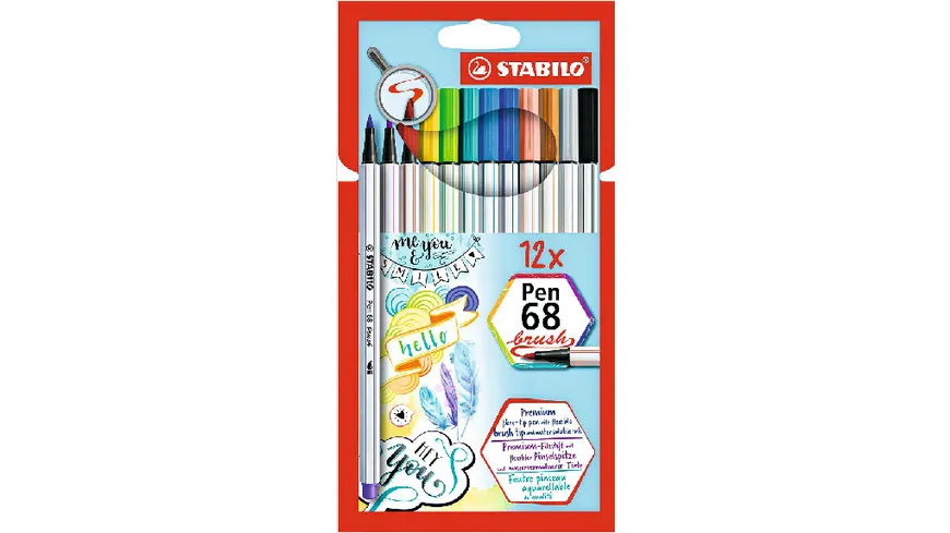 STABILO® Premium-Filzstift mit Pinselspitze für variable Strichstärken - Pen 68 brush - 12er Pack - mit 12 verschiedenen Farben sortiert