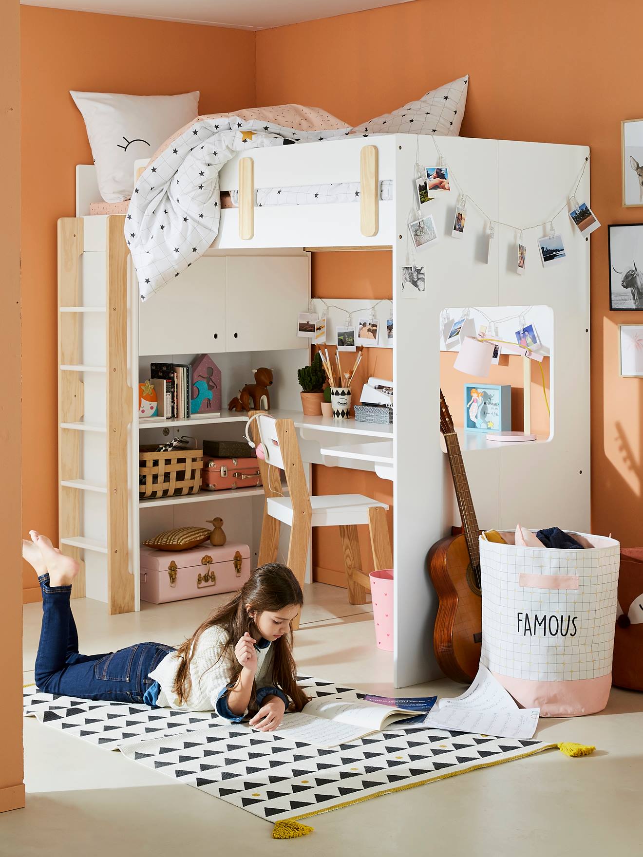 Vertbaudet Kinderzimmer Teppich mit Quasten - wollweiß