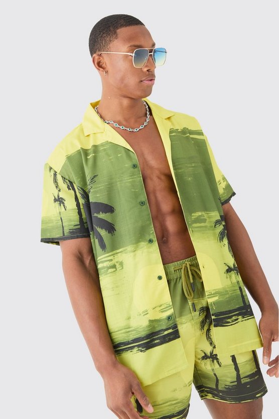 Oversize Hemd & Badehose mit Palmen-Print