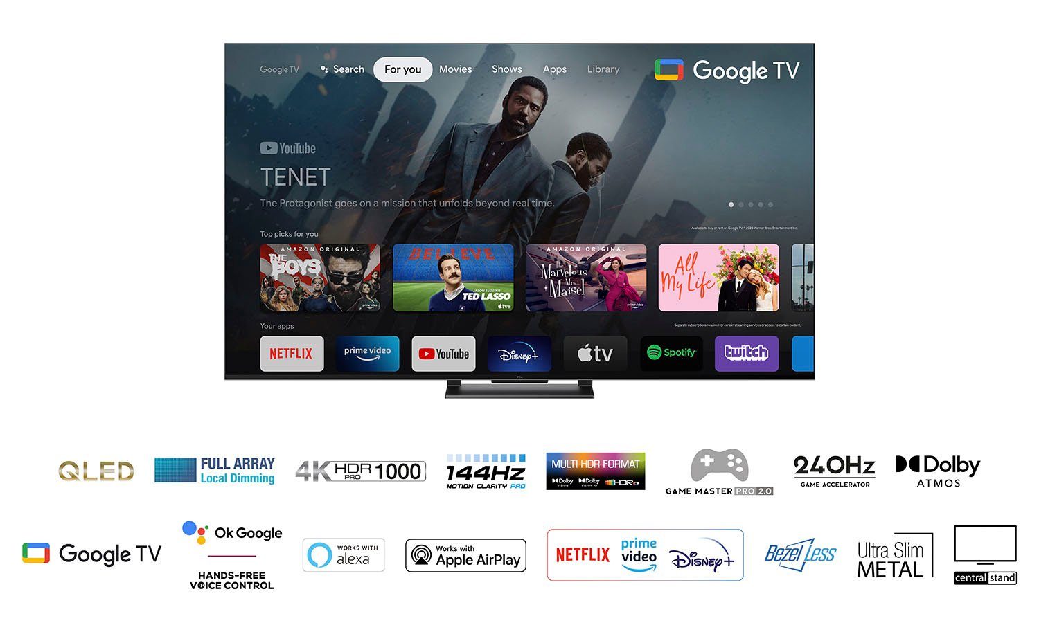 TCL 55C743X1 QLED-Fernseher (139 cm/55 Zoll, 4K Ultra HD, Android TV, Google TV, Smart-TV)