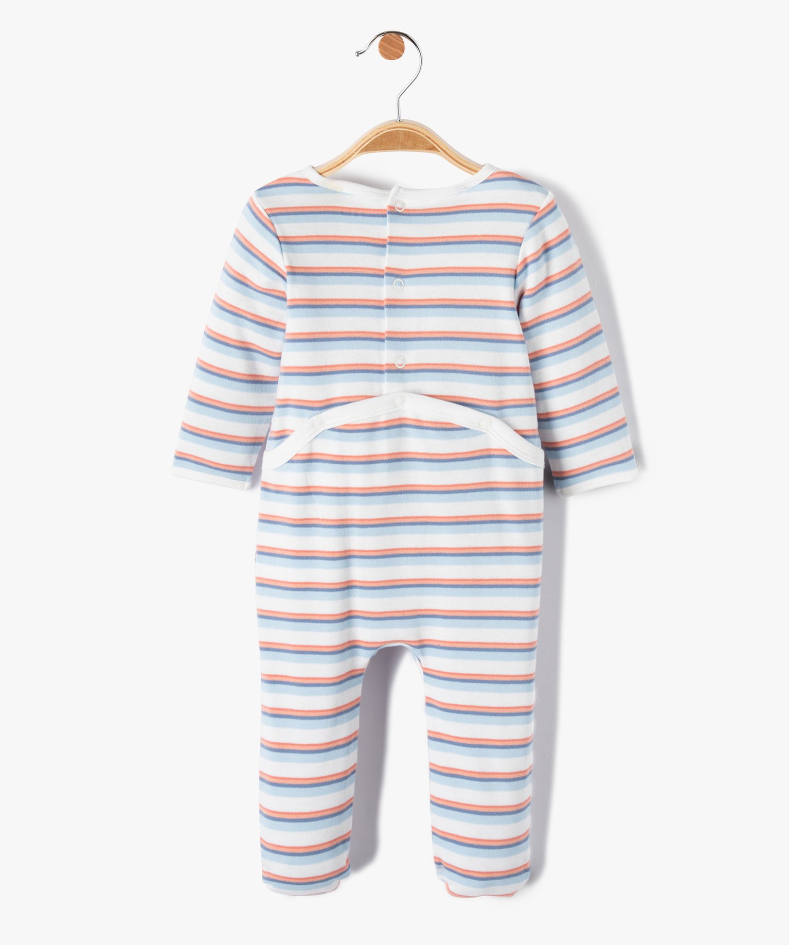 Pyjama bébé dors bien en jersey rayé à pont-dos pressionné ecru | GEMO
