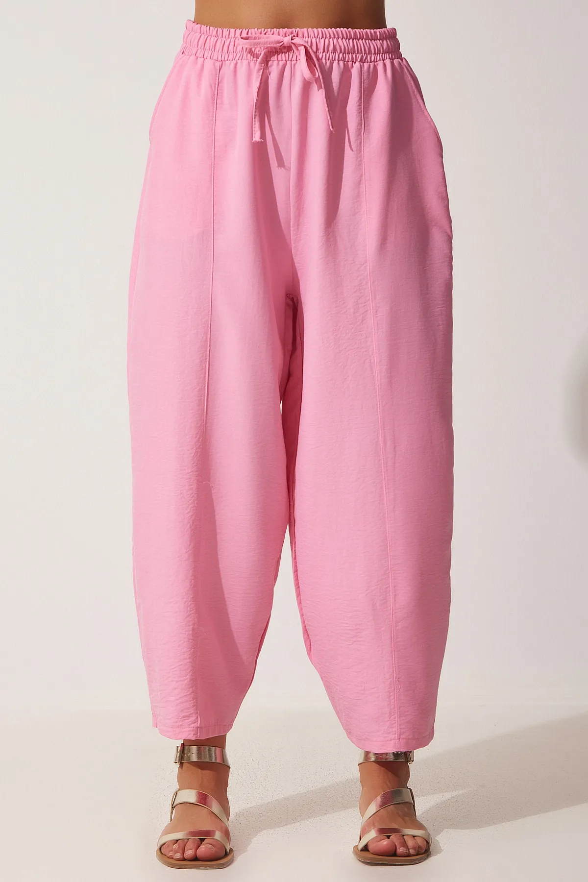 Happiness İstanbul  Rosa Leinen-Shalwar-Hose für Damen DZ00081