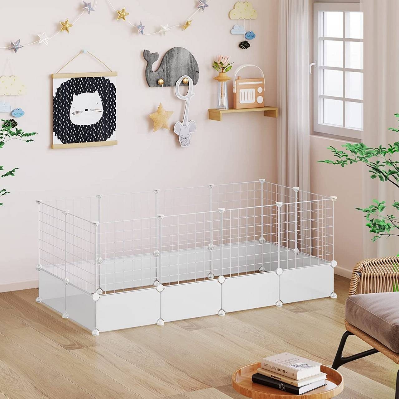 EUGAD Freigehege, Kaninchen Gehege, Meerschweinchen Käfig, Weiß 142x71x53cm