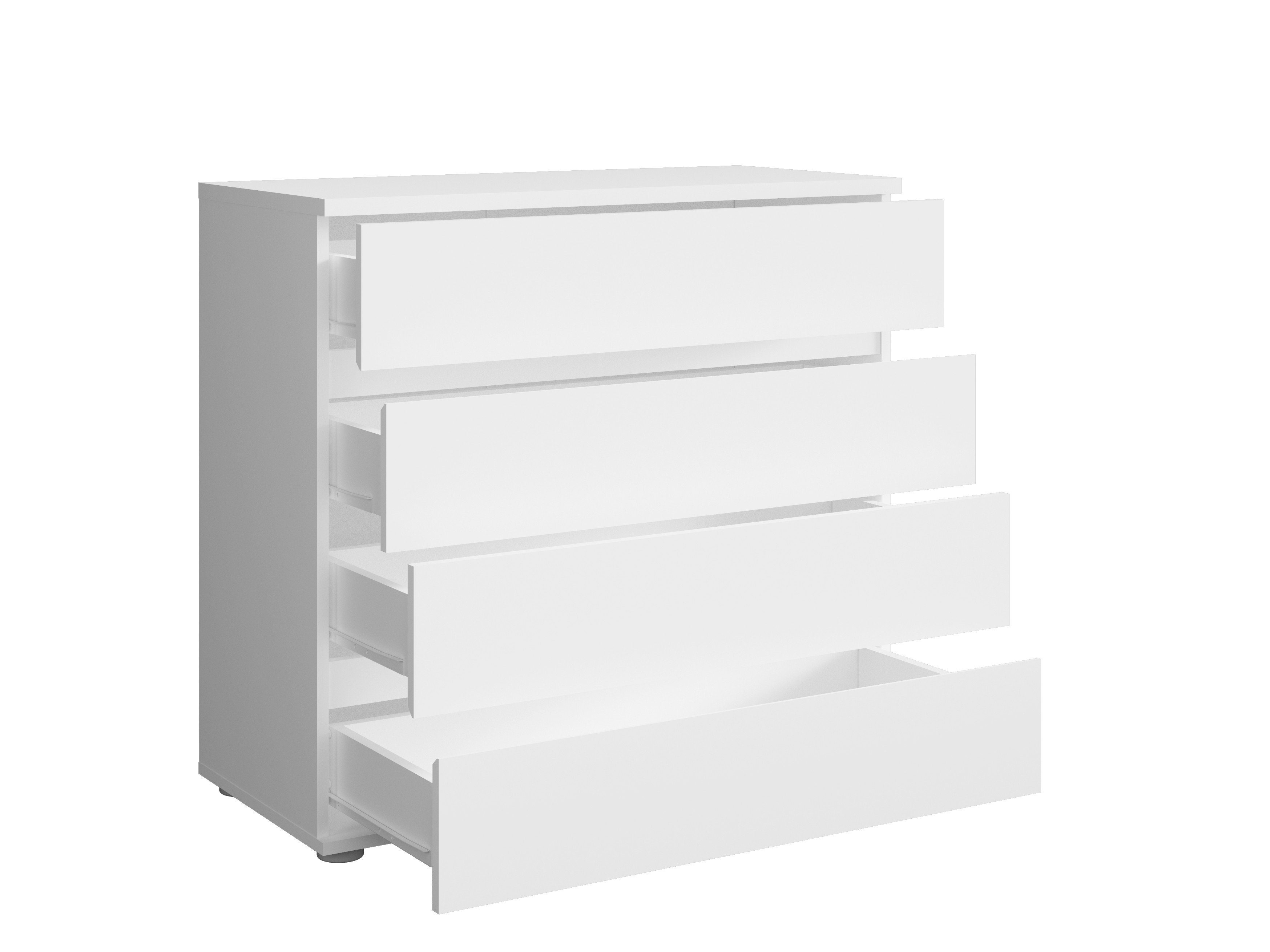 Möbel für Dich Komplettschlafzimmer Fino weiß, (5-teilig), Bett mit Schubladen, Schiebetürenschrank mit Spiegel, Kommode