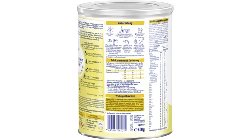 NESTLE BEBA 3 Folgemilch ab dem 10. Monat 800 g