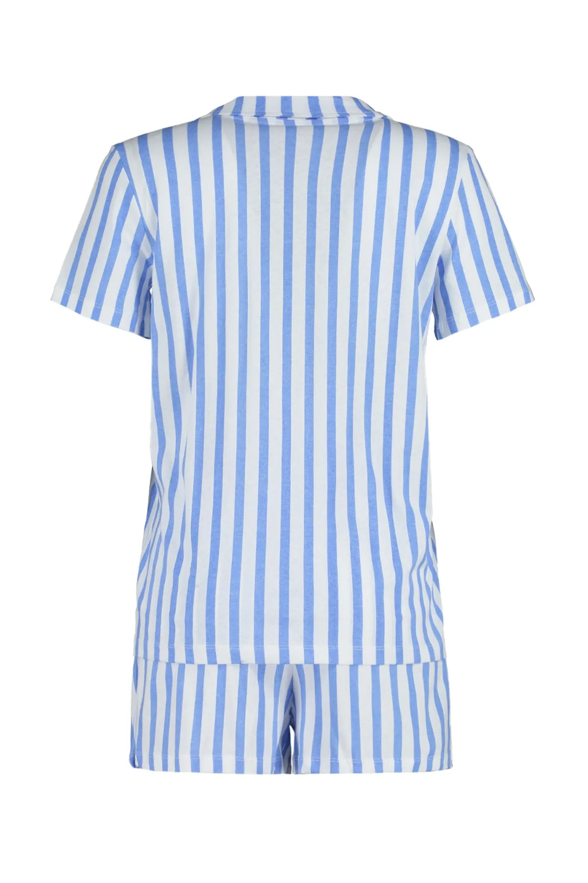 Trendyol Collection  Blaues Pyjama-Set aus gestreiftem Hemd und Shorts aus 100 % Baumwolle THMSS23PT00020