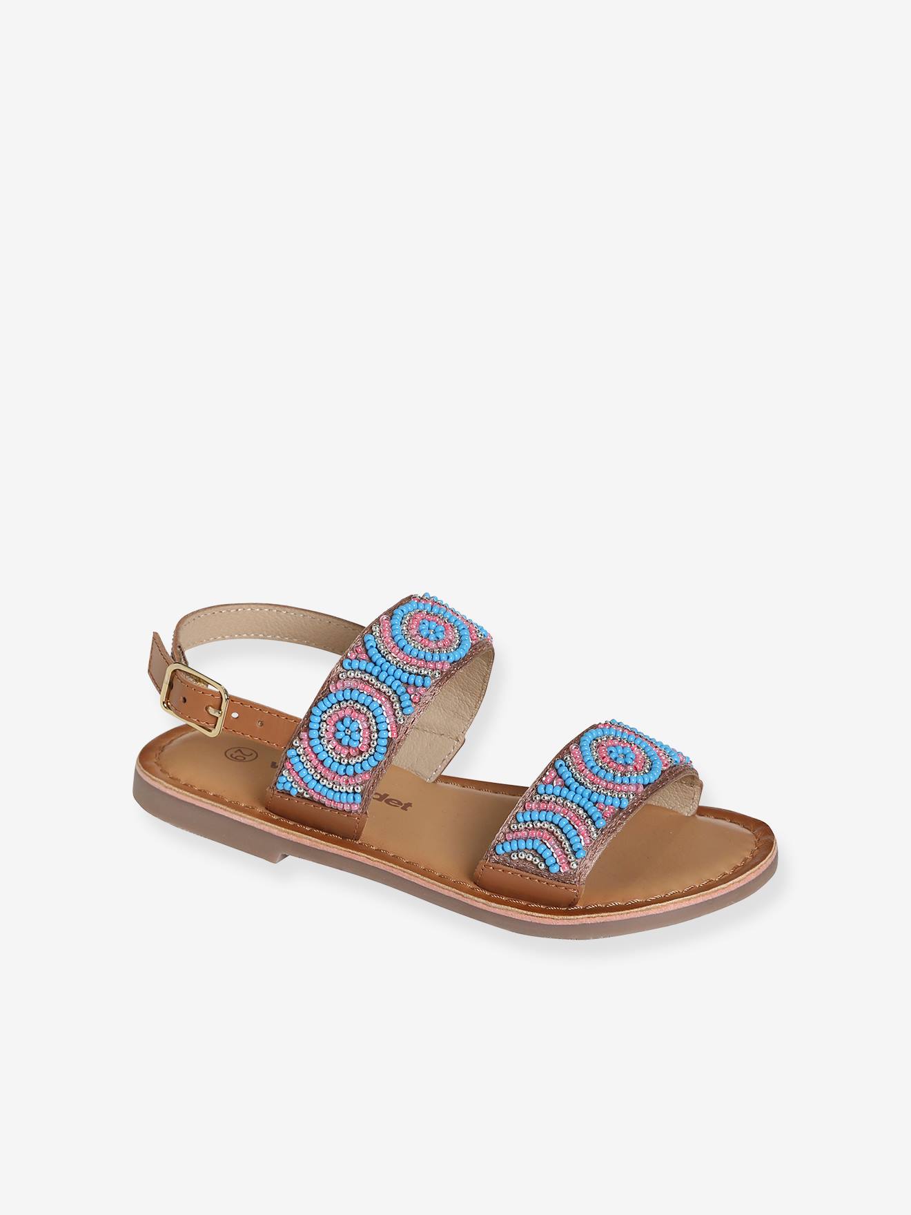 Vertbaudet Mädchen Sandalen mit Perlenmuster - braun/blau