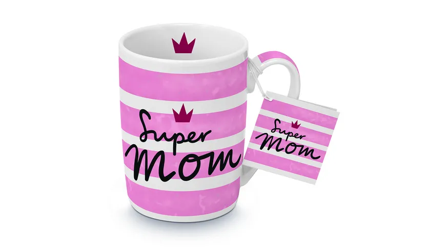 Design@Home Porzellanbecher New Mug Super Mom 0,25l rosa/ weiß/ schwarz