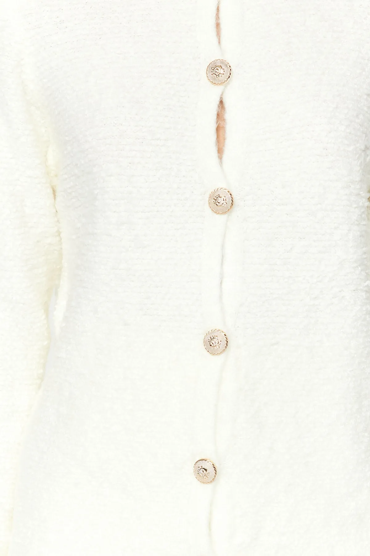 Trendyol Collection  Ecrufarbener, weich strukturierter Strick-Cardigan mit Accessoires TWOAW24HI00039