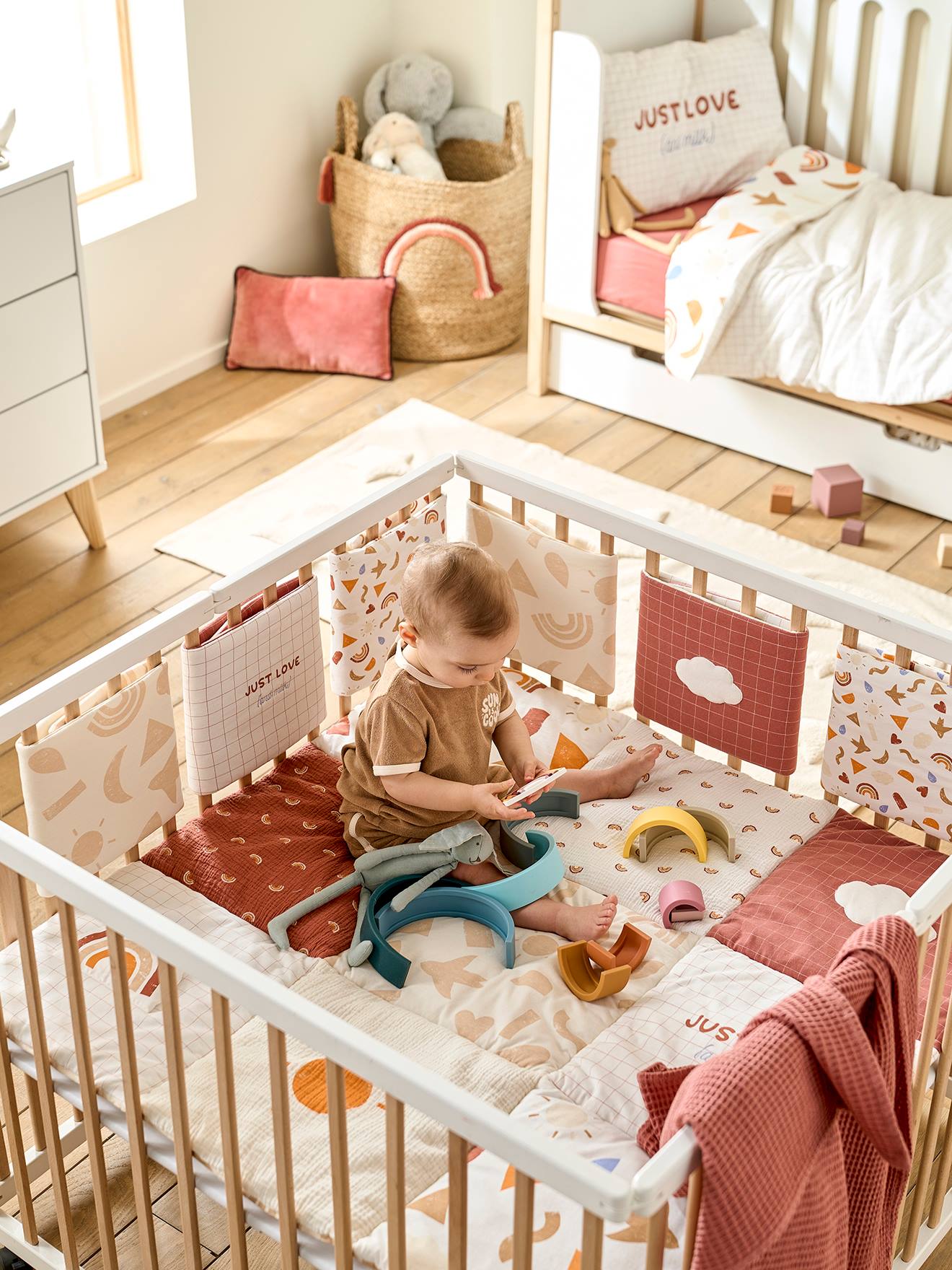 Vertbaudet Baby Bettumrandung HAPPY SKY Bio-Baumwolle - mehrfarbig