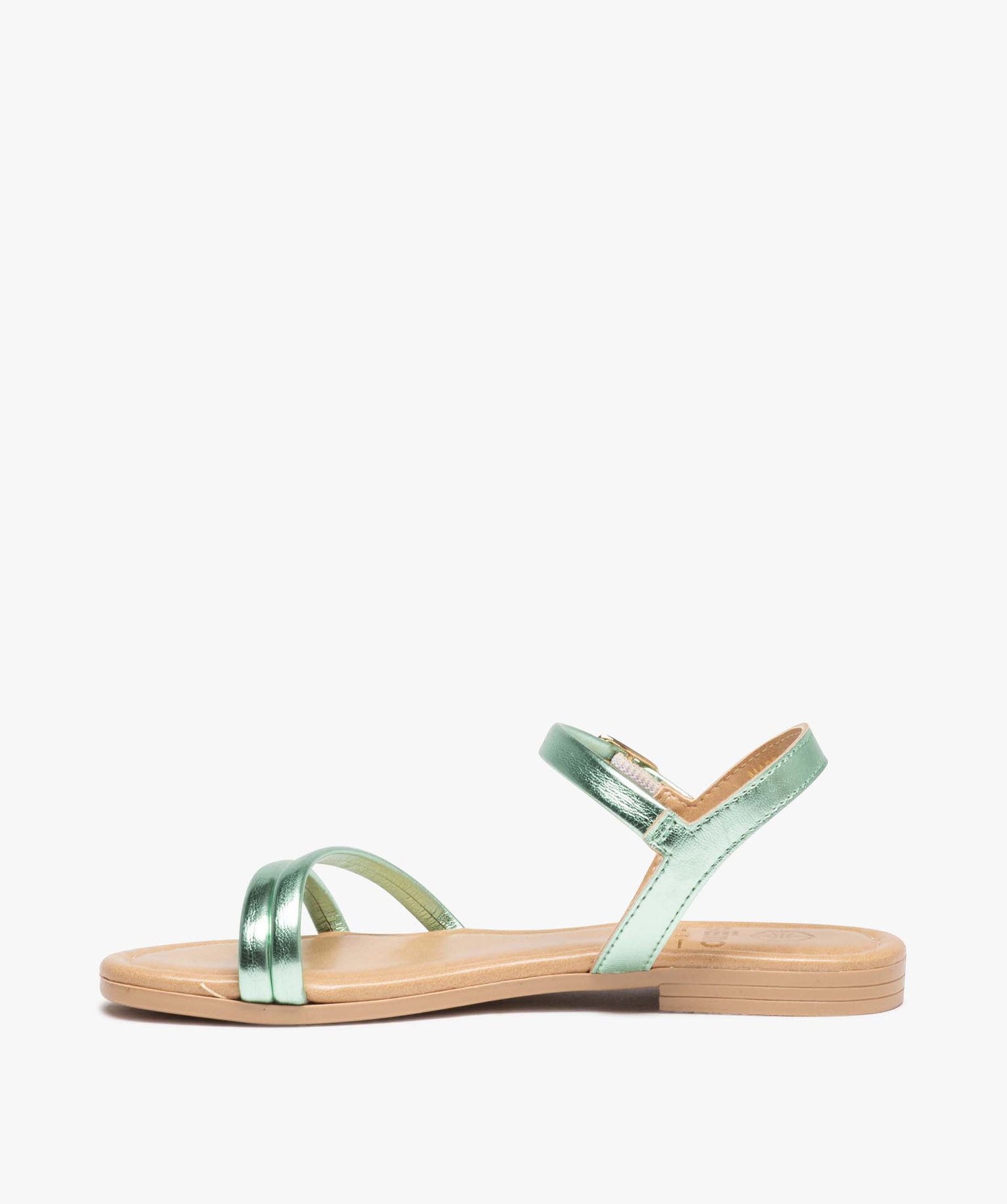 Sandales fille unies à fines brides métallisées vert | GEMO