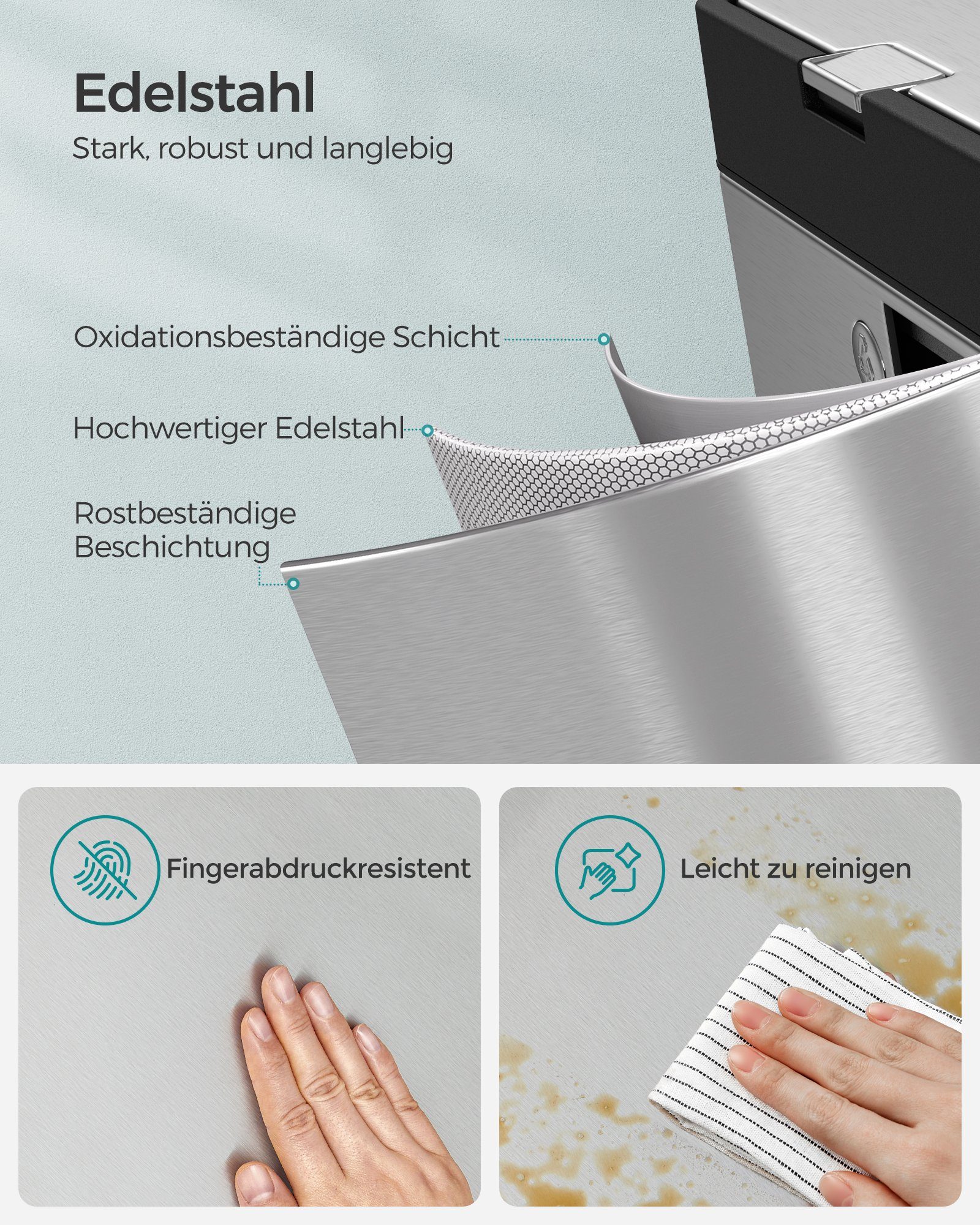 SONGMICS Mülleimer Küche, 60L Mülltrennsystem 3 Fächer Küchenmülleimer