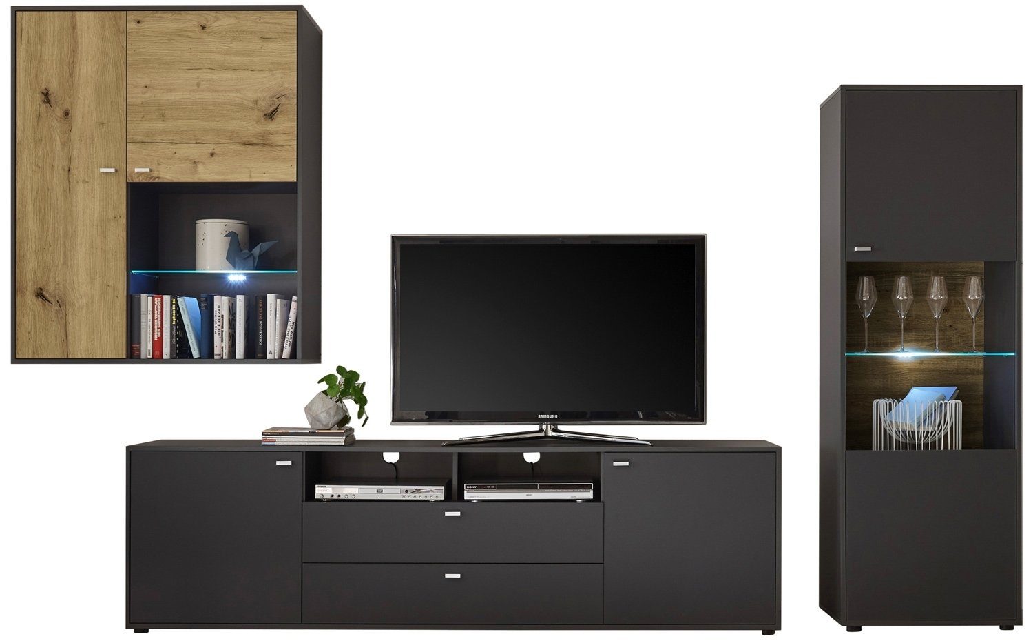 Wohnwand Wohnwand, CIRA, Grau, B 340 cm, T 42 cm