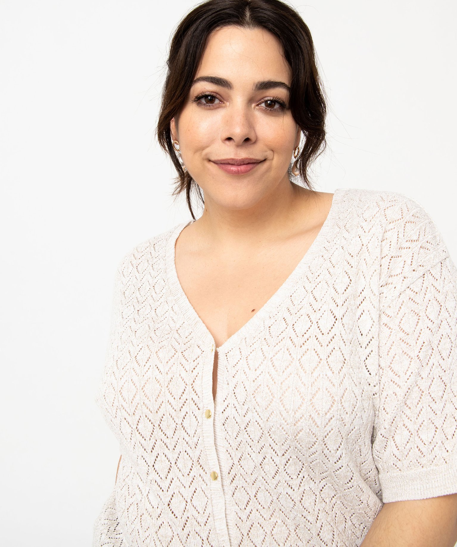 Gilet à manches courtes en maille ajourée femme grande taille blanc | GEMO