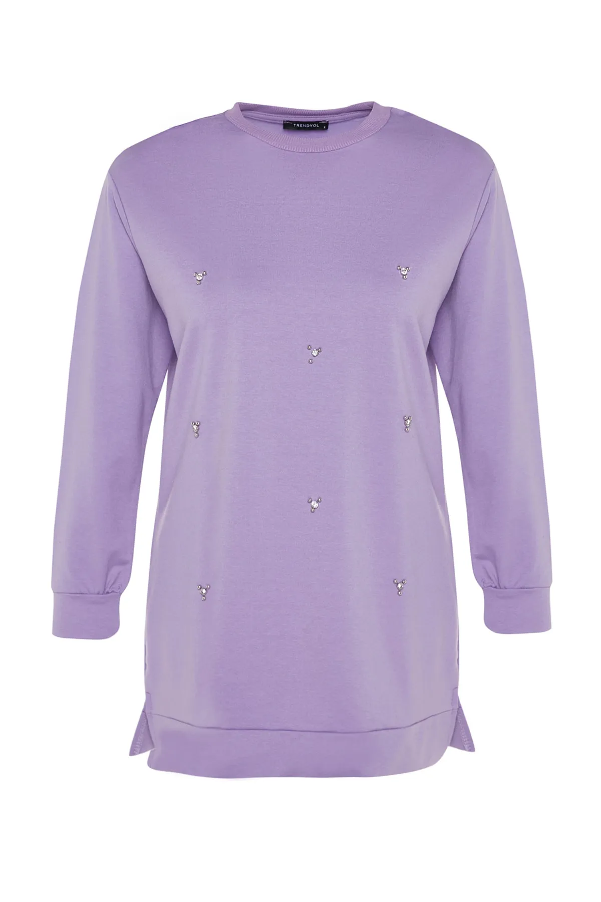 Trendyol Modest  Lila Stricktunika mit Rundhalsausschnitt und Steindetail TCTSS22TN0072