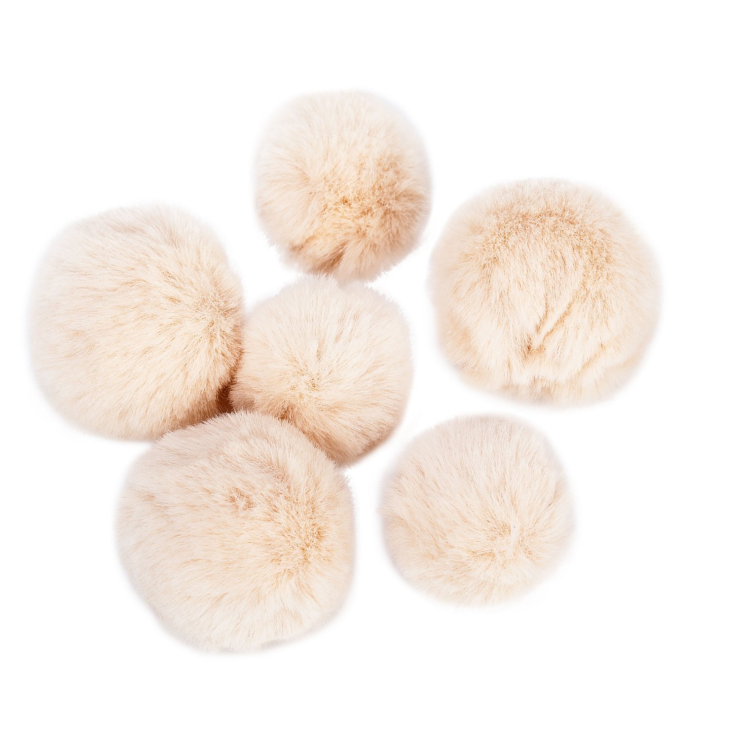 Pompons, creme, 3–4 cm Ø, 6 Stück