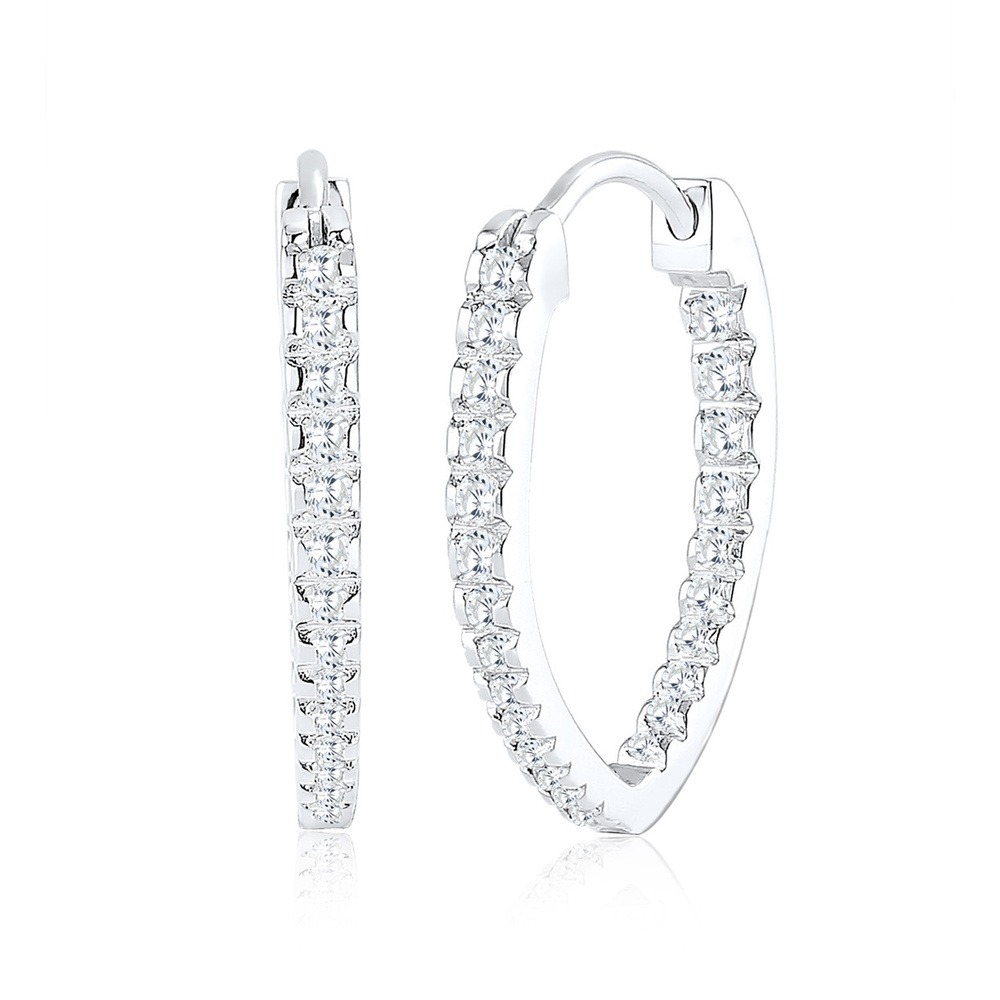 Elli Elli Boucles d'Oreilles Femmes Créoles Elegant Ovale avec Cristaux de Zirconium e Boucles d'oreilles