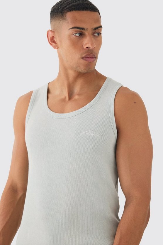 Geripptes Slim-Fit Man Signature Tanktop mit Acid-Waschung