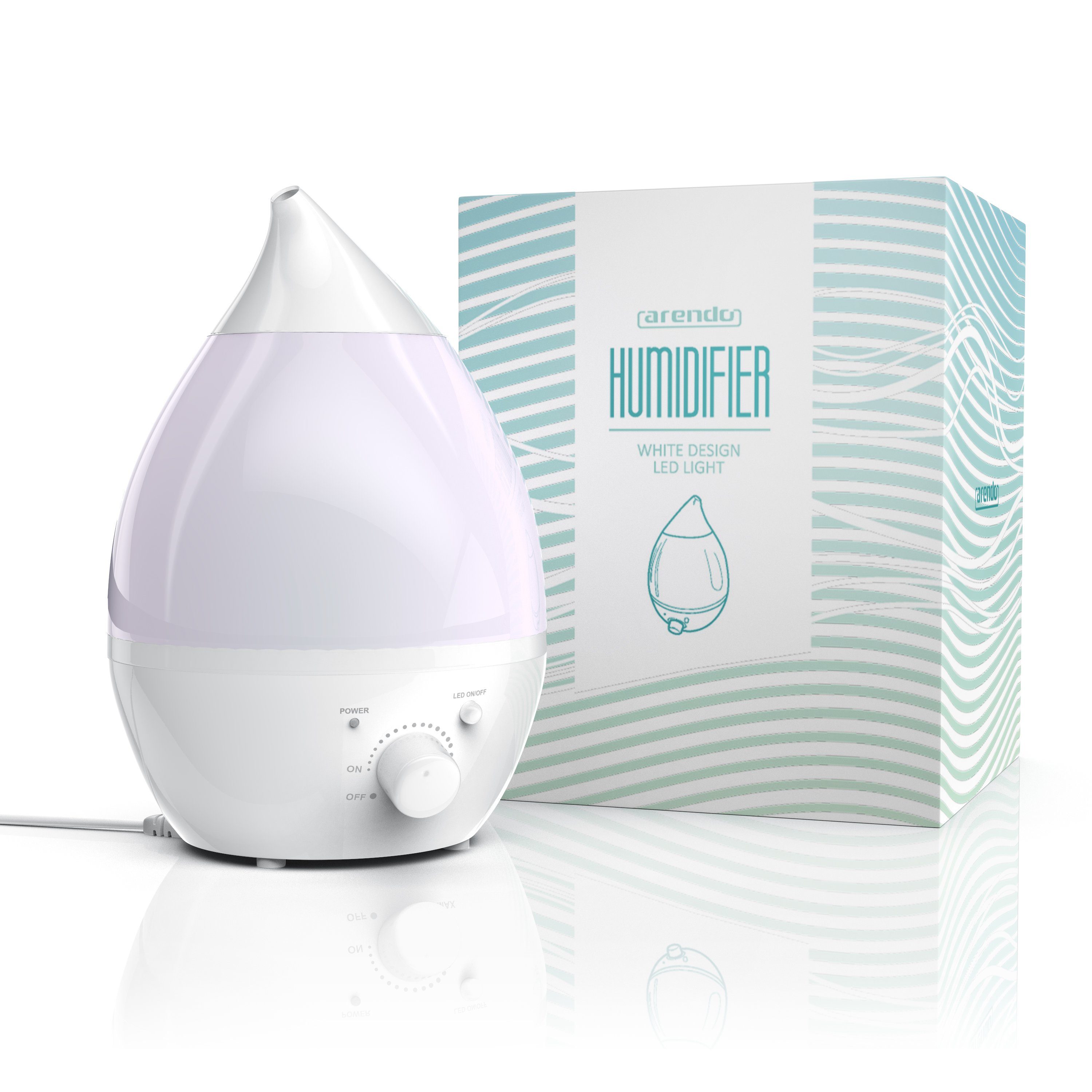 Arendo Luftbefeuchter, 1,3 l Wassertank, Raumbefeuchter mit Ultraschall & LED-Farbwechsel inkl. Wasserfilter