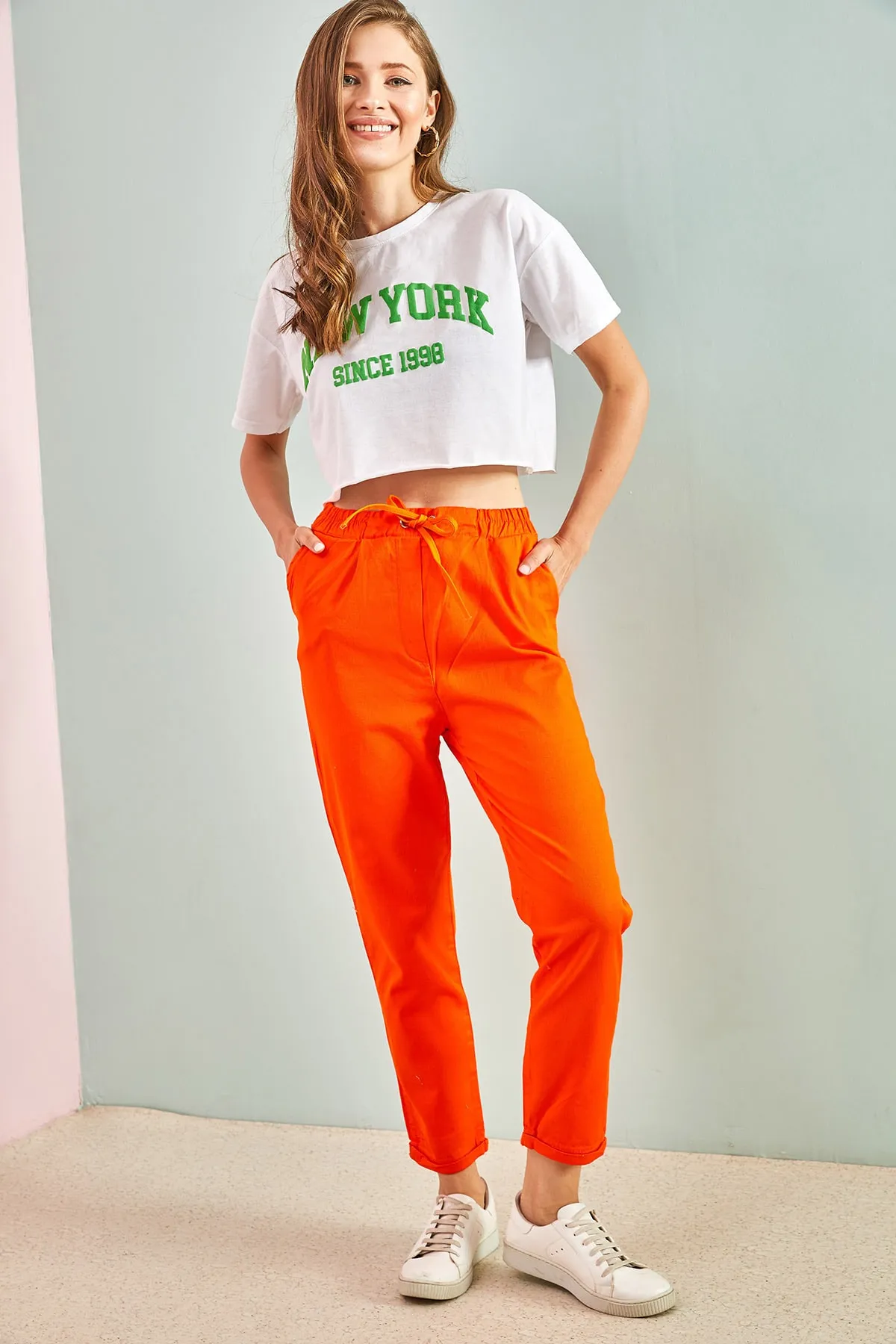 Bianco Lucci  Damen-Hose aus Gabardine mit Ösen 3929