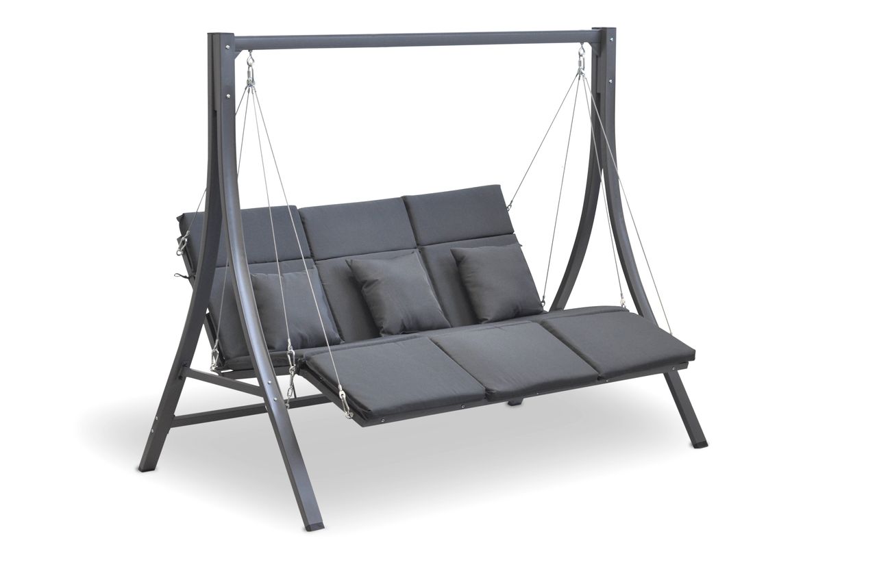 LECO Hollywoodschaukel Mechtild 3-Sitzer mit Polsterauflage und Kissen grau