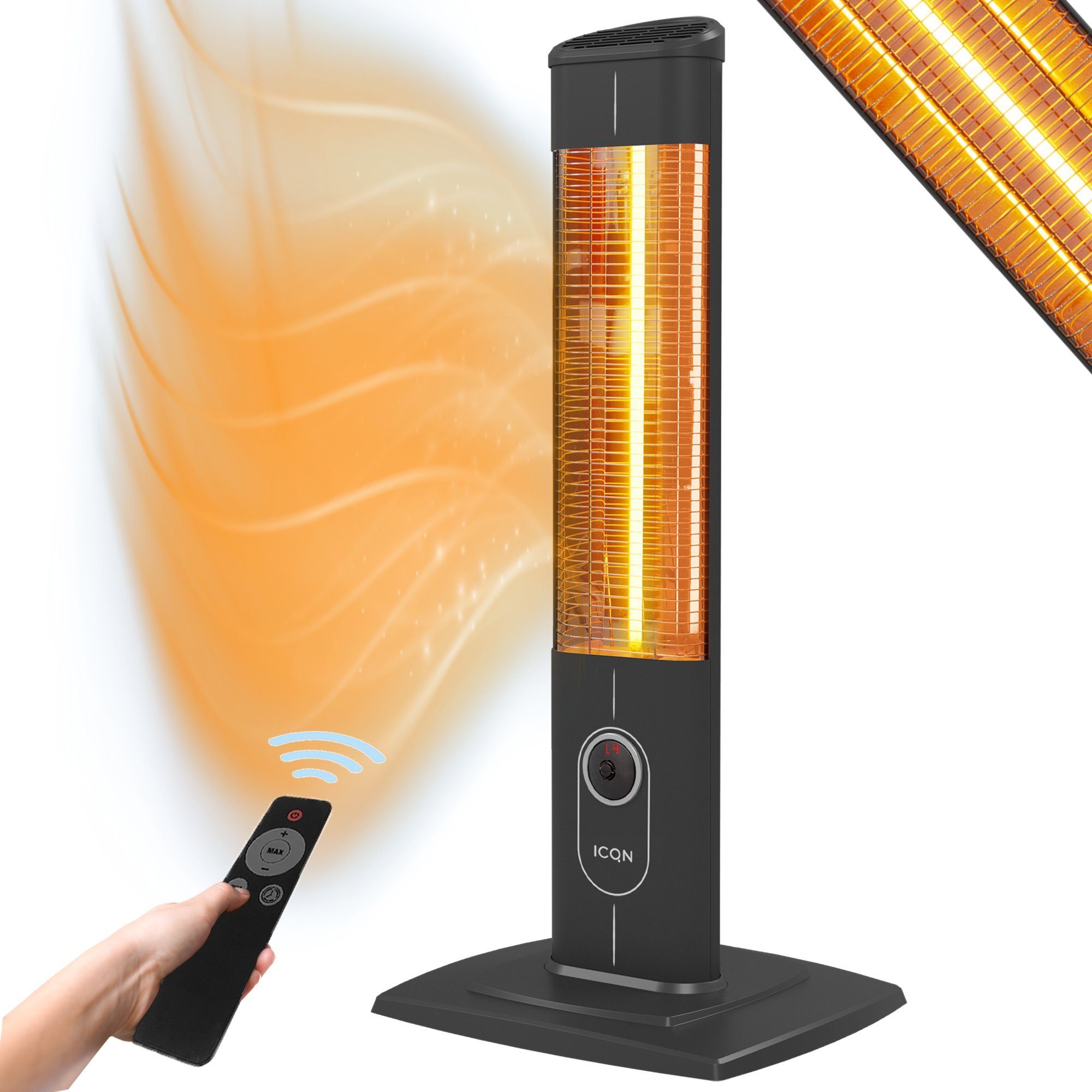 ICQN Heizstrahler IC2300.R, Stand Heizstrahler mit Fernbedienung, Infrarotheizung, 2300 W, für Innen- & Außenbereich, Standgerät, IP20, Digitalanzeige