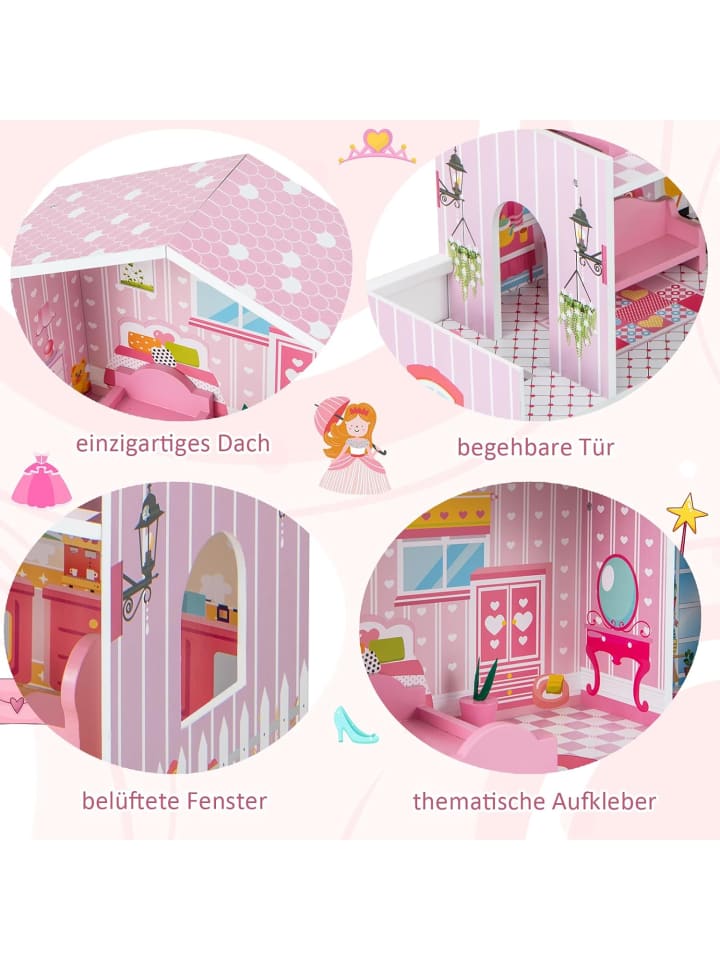 COSTWAY Puppenhaus in Rosa günstig kaufen 70 cm
