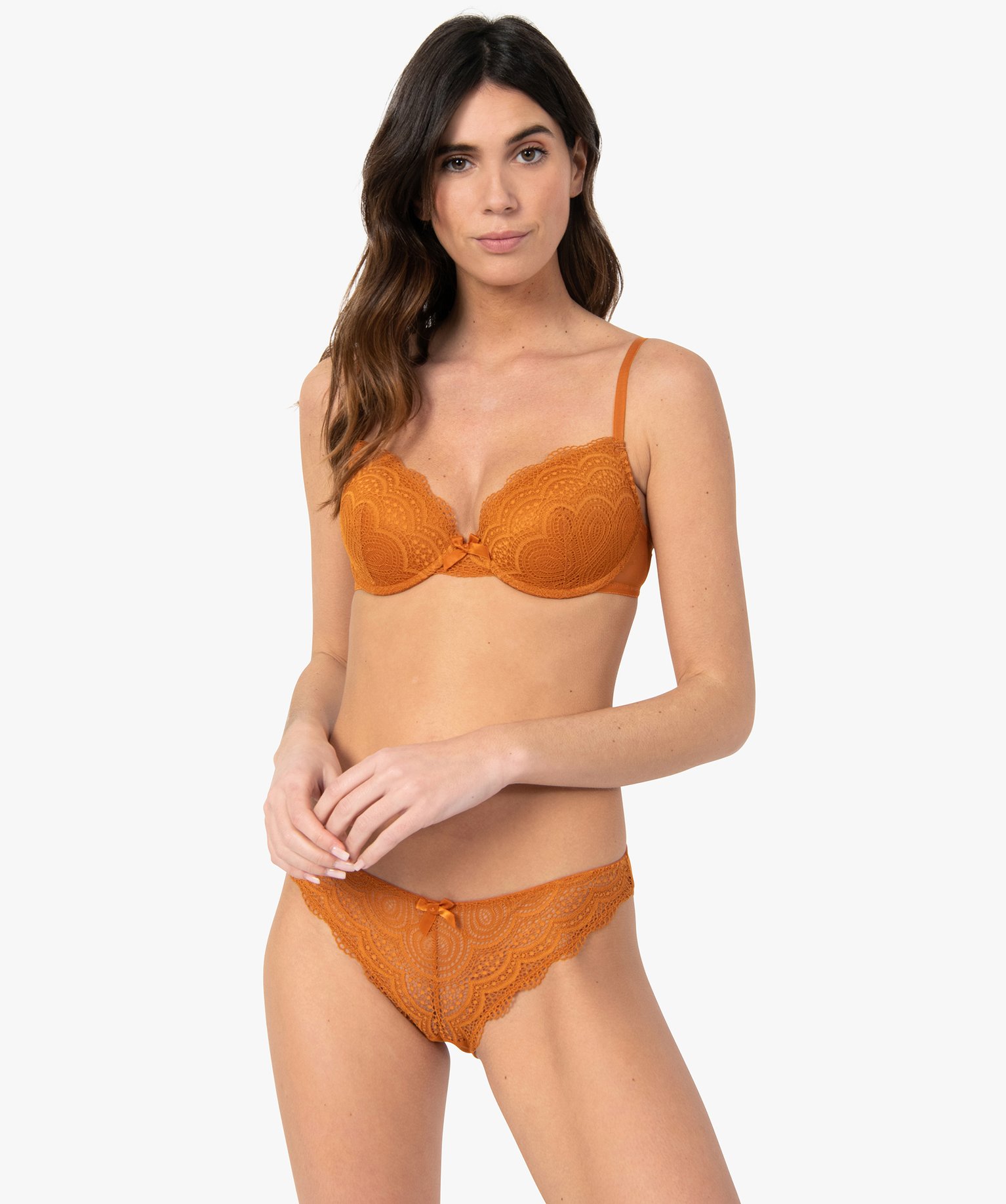 Culotte en dentelle et tulle femme (lot de 2) cognac | GEMO