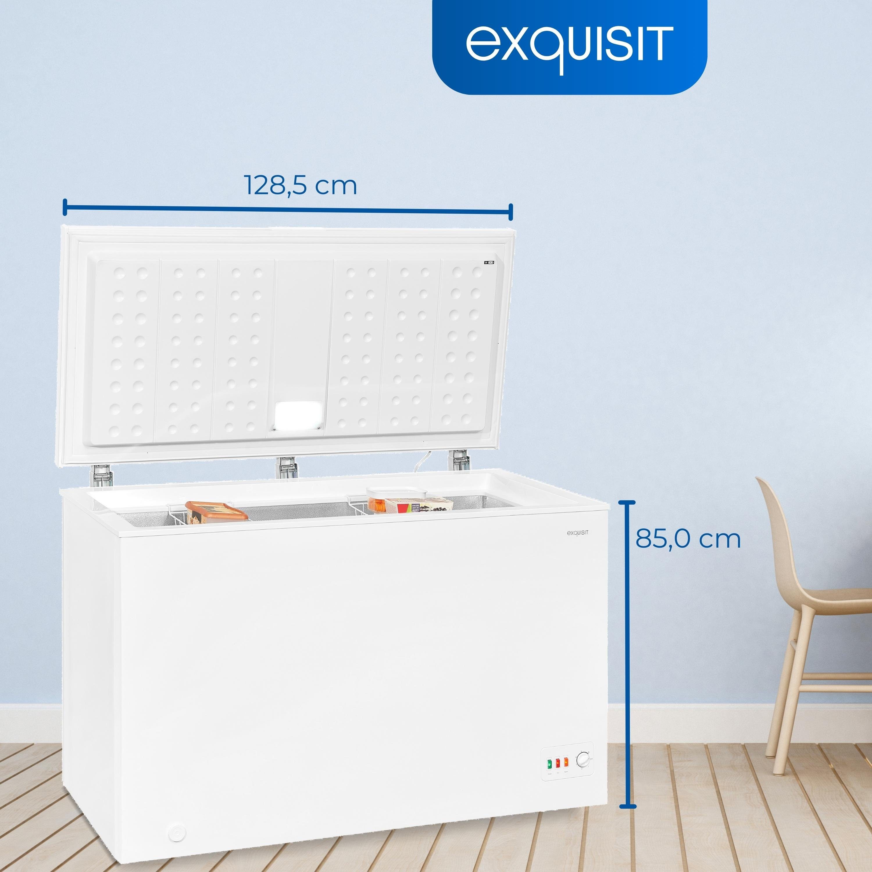 exquisit Gefriertruhe GT320-030D, 128.5 cm breit, 300 l, XXL-Gefriertruhe mit Thermostat und LED-Beleuchtung