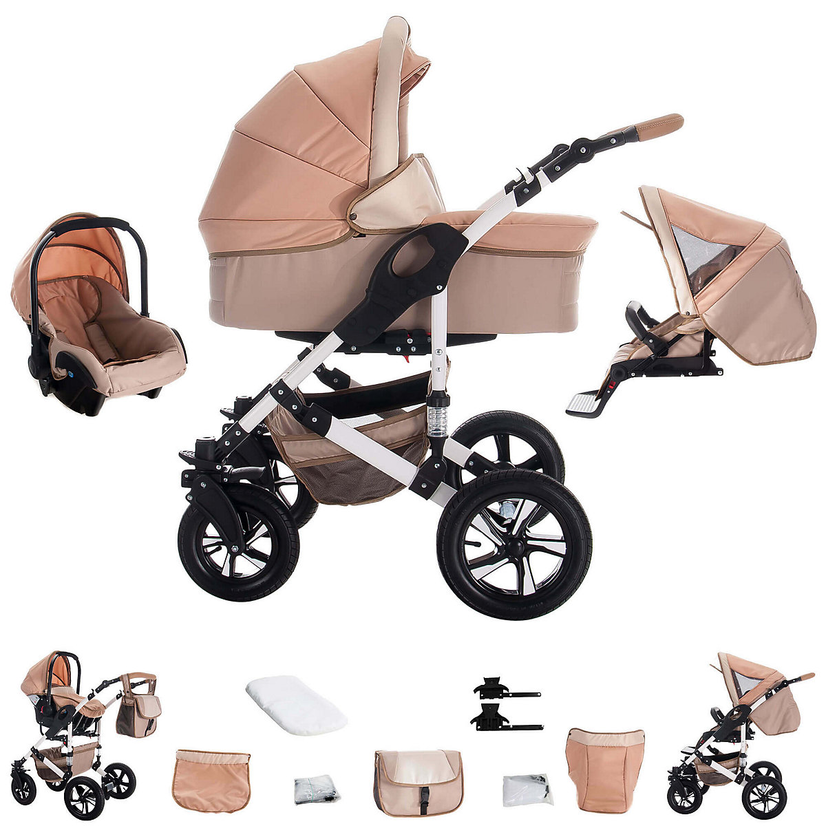 myVARIO | 3 in 1 Kombi Kinderwagen Komplettset | Hartgummireifen Kombikinderwagen