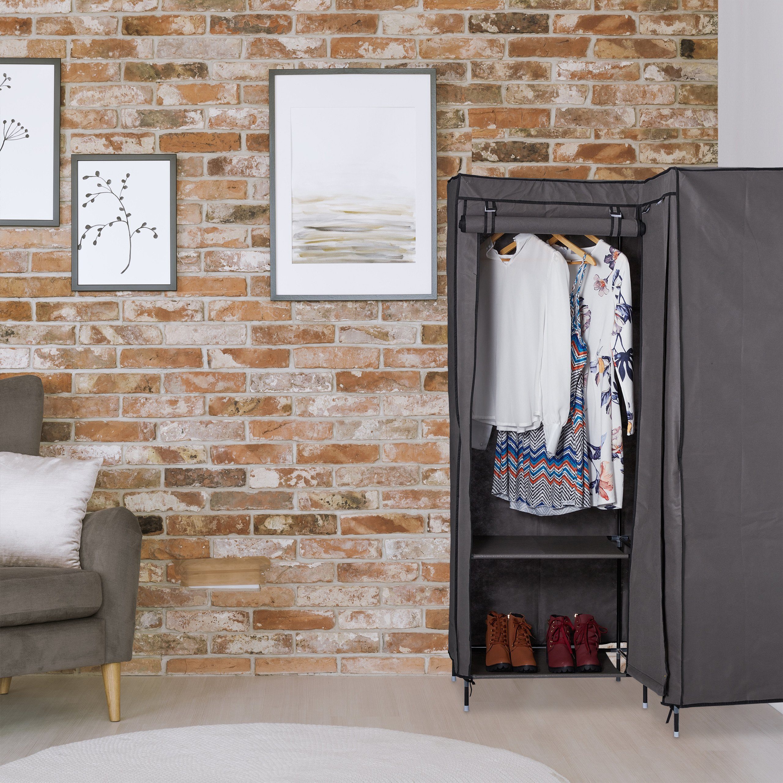 relaxdays Stoffschrank 2 x Eckkleiderschrank Stoff weiß